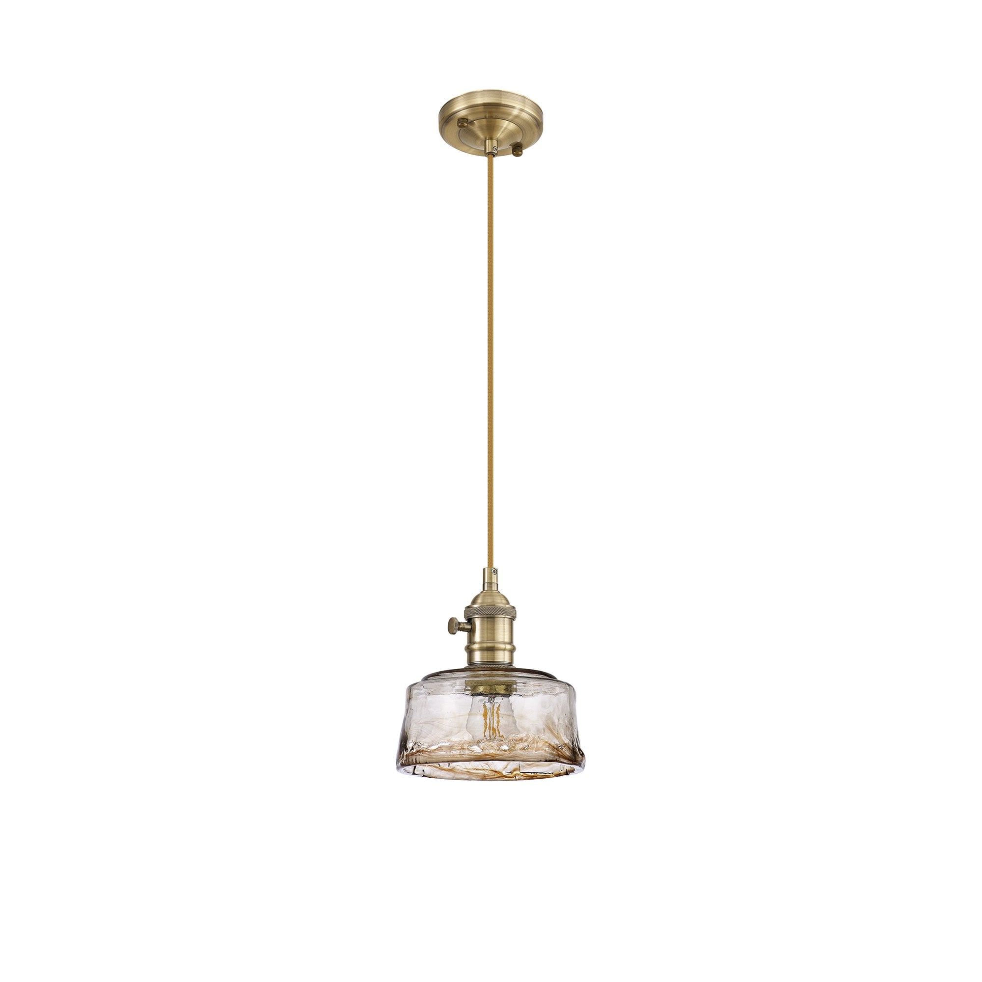 Fabula Merryhill Single Pendant - Antique Brass, Golden Brown Twisted Cable & Brown Bowl Glass