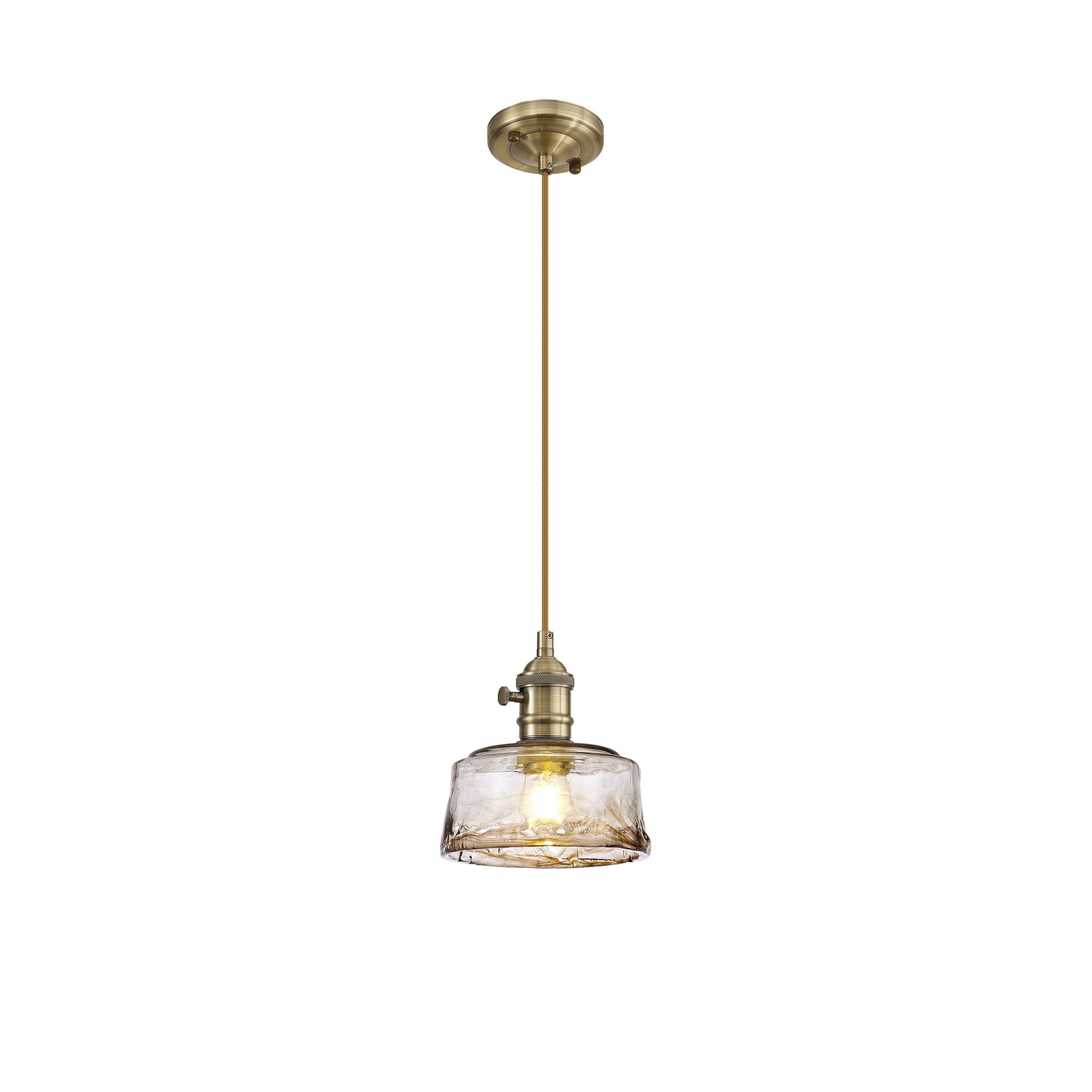 Fabula Merryhill Single Pendant - Antique Brass, Golden Brown Twisted Cable & Brown Bowl Glass