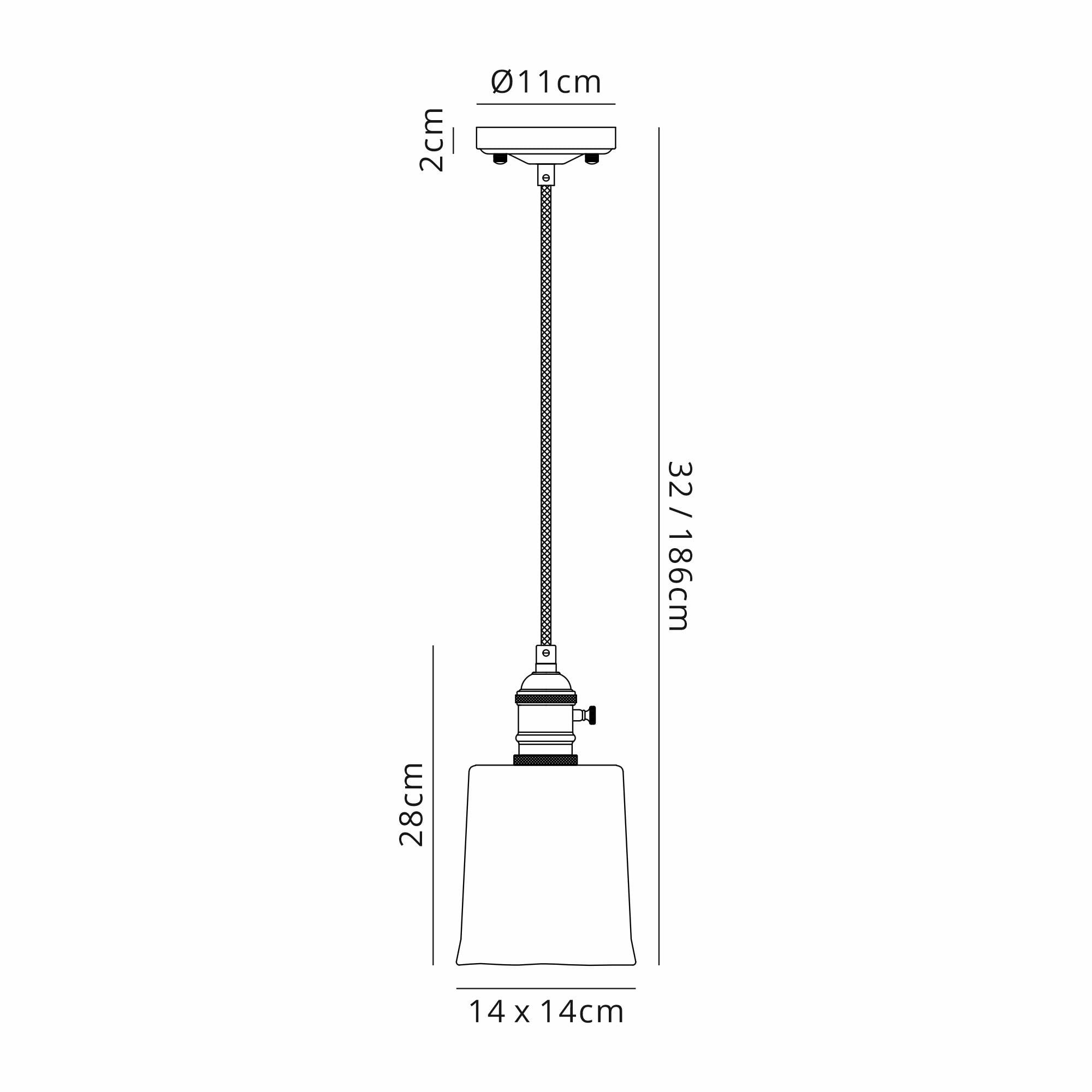 Fabula Merryhill Single Pendant - Antique Brass, Golden Brown Twisted Cable & Brown Square Glass