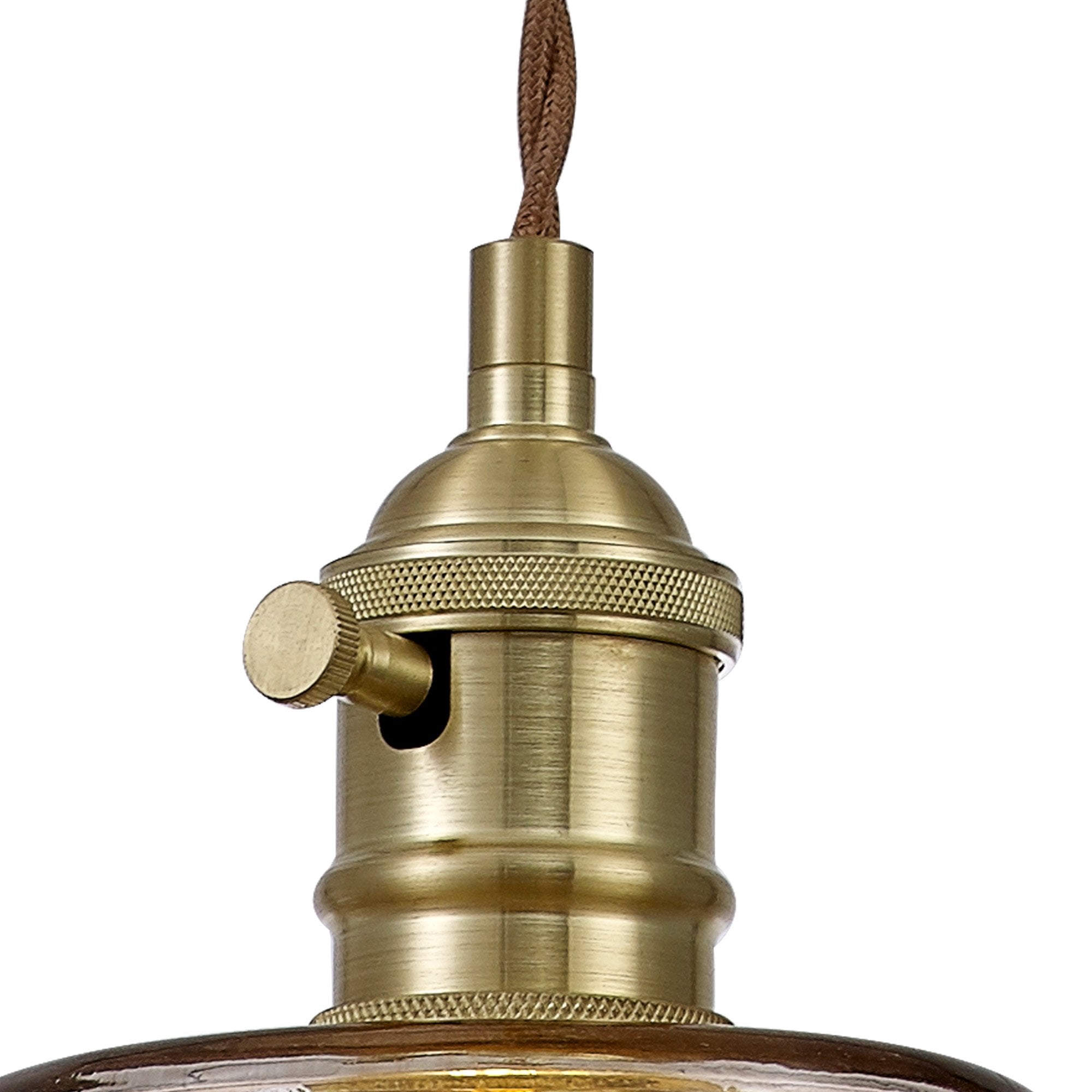 Fabula Merryhill Single Pendant - Brass, Pale Gold Twisted Cable & Brown Bowl Glass