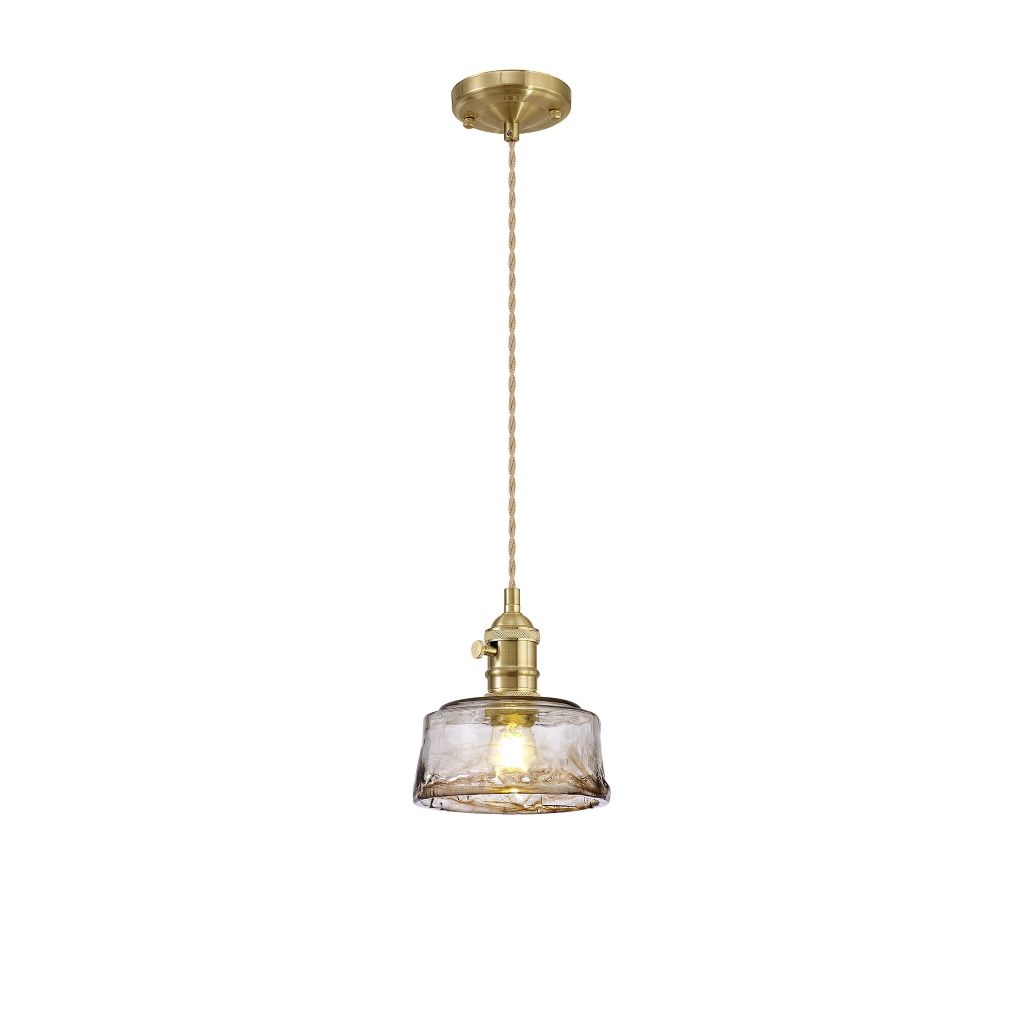 Fabula Merryhill Single Pendant - Brass, Pale Gold Twisted Cable & Brown Bowl Glass