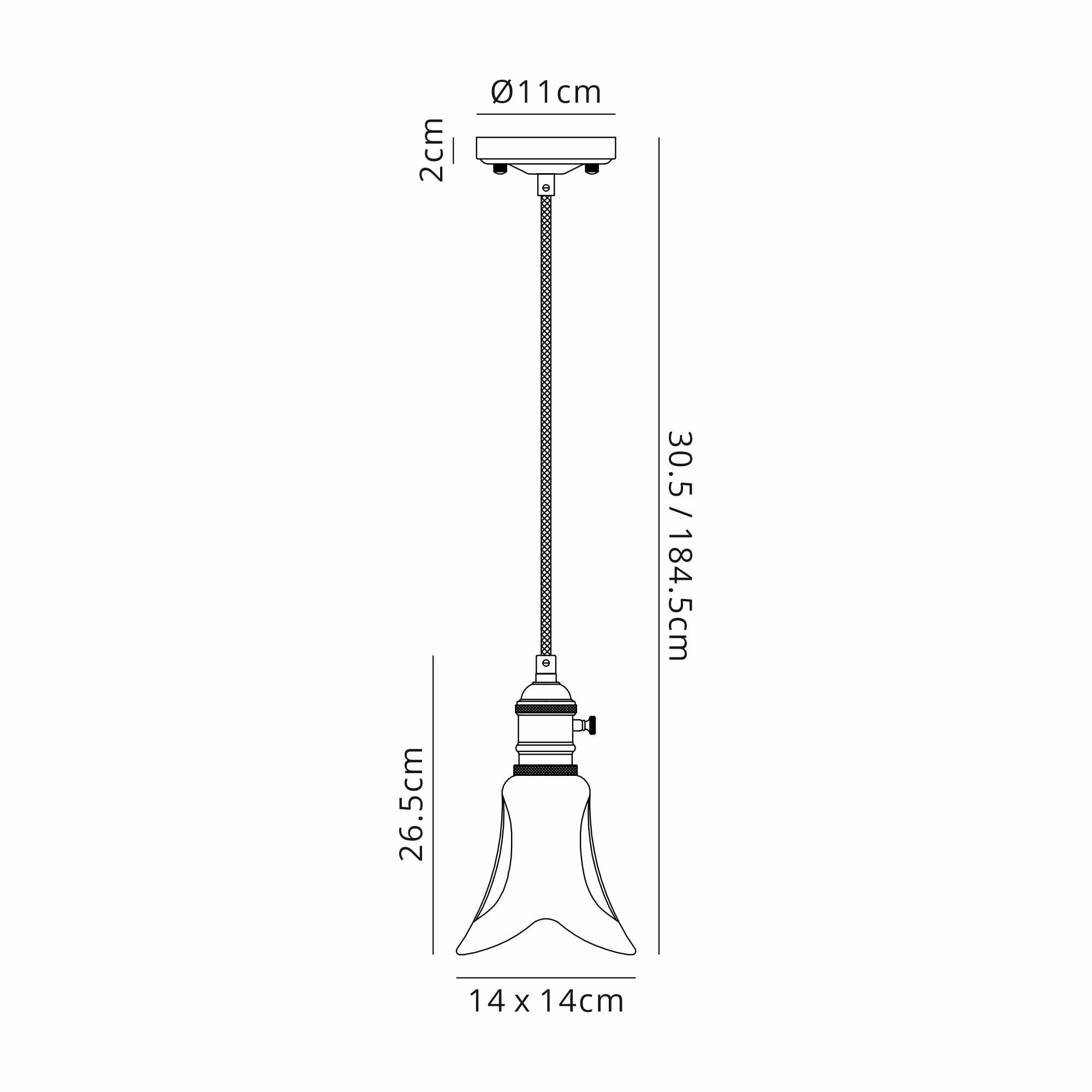 Fabula Merryhill Single Pendant - Brass, Pale Gold Twisted Cable & Brown Flower Glass