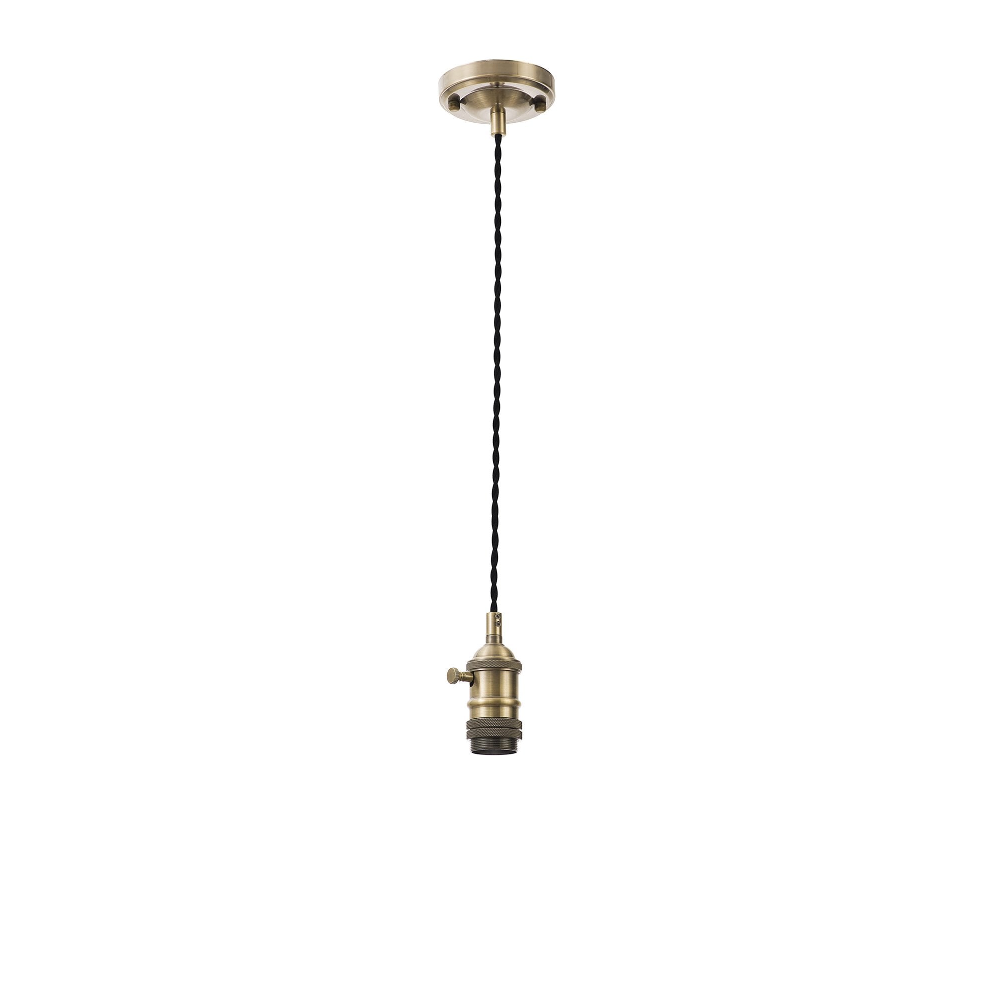 Fabula Merryhill Single Pendant Light Kit - Antique Brass & Black Twisted Cable - Frame Only