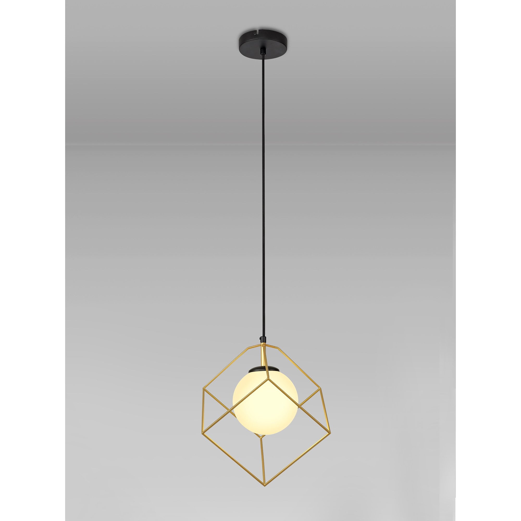 Fabula Newbury Single Adjustable Pendant - Matt Black & Painted Gold