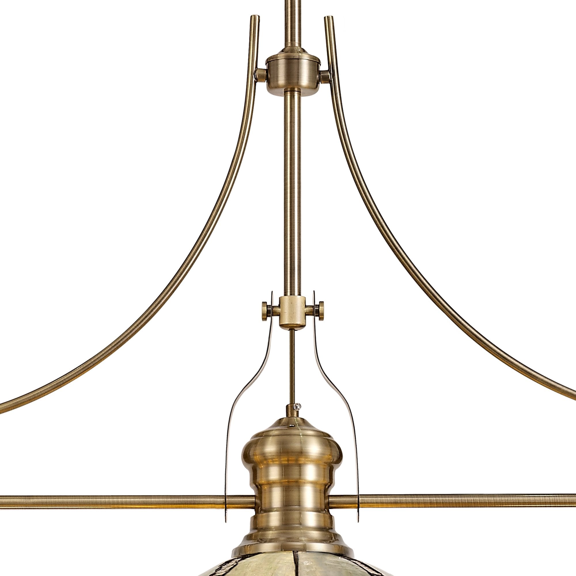 Fabula Newmans 3 Light Linear Pendant - 30cm Tiffany Shade - Antique Brass & Blue