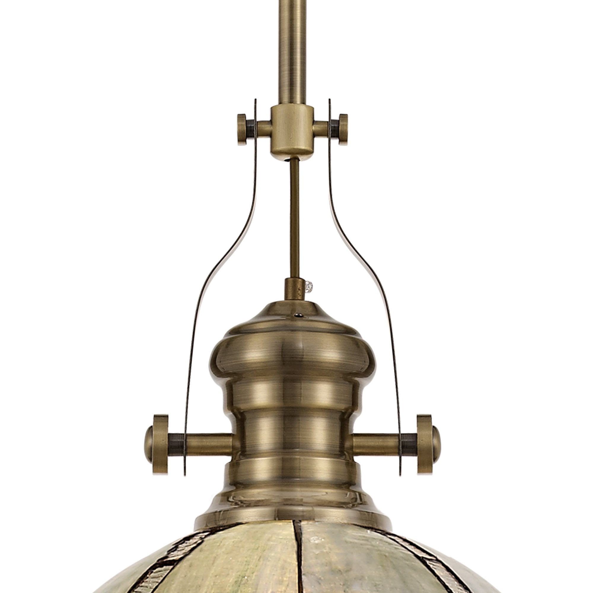 Fabula Newmans Single Pendant - 30cm Tiffany Shade - Antique Brass & Blue