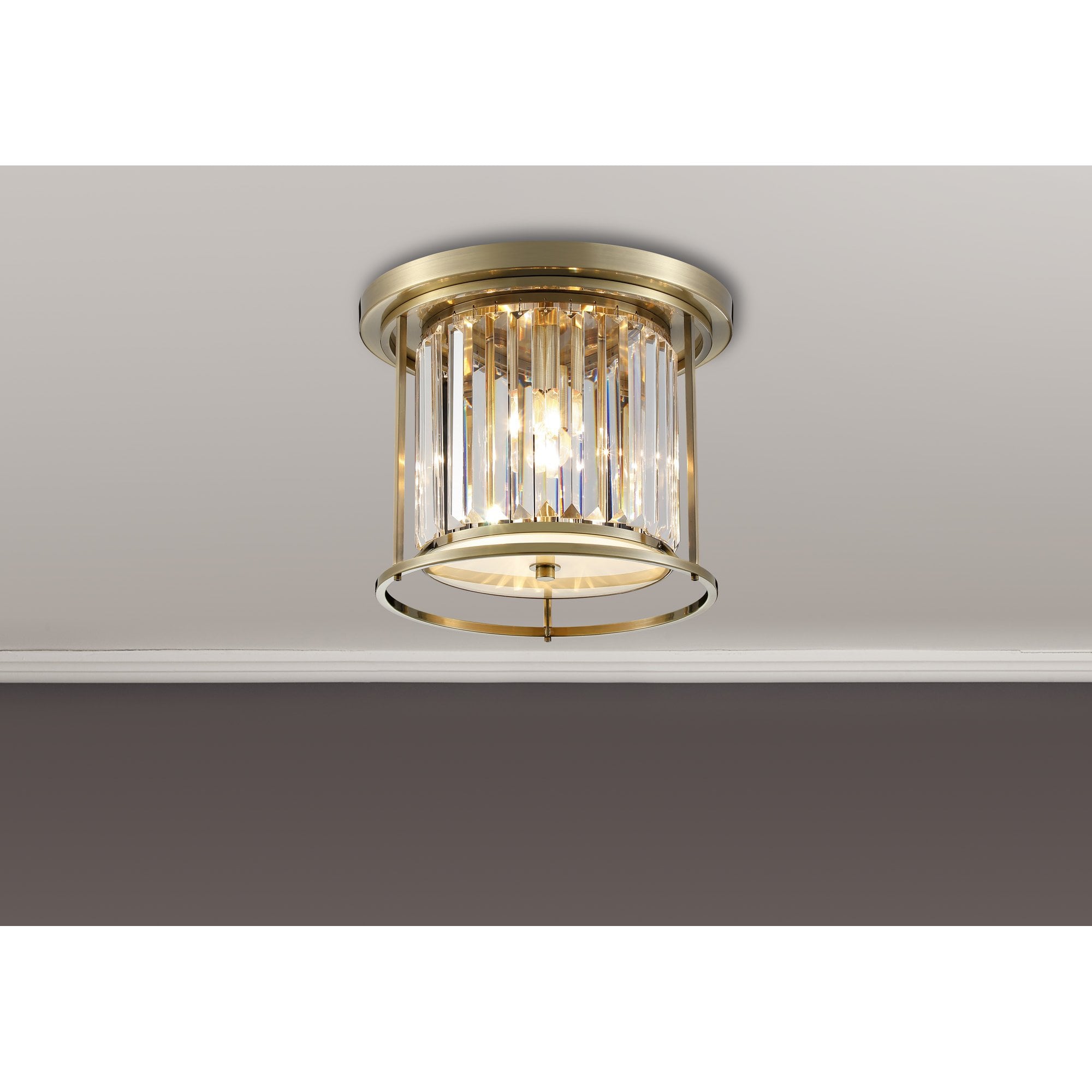 Fabula Oakhurst 3 Light Flush Light - Antique Brass & Clear Glass