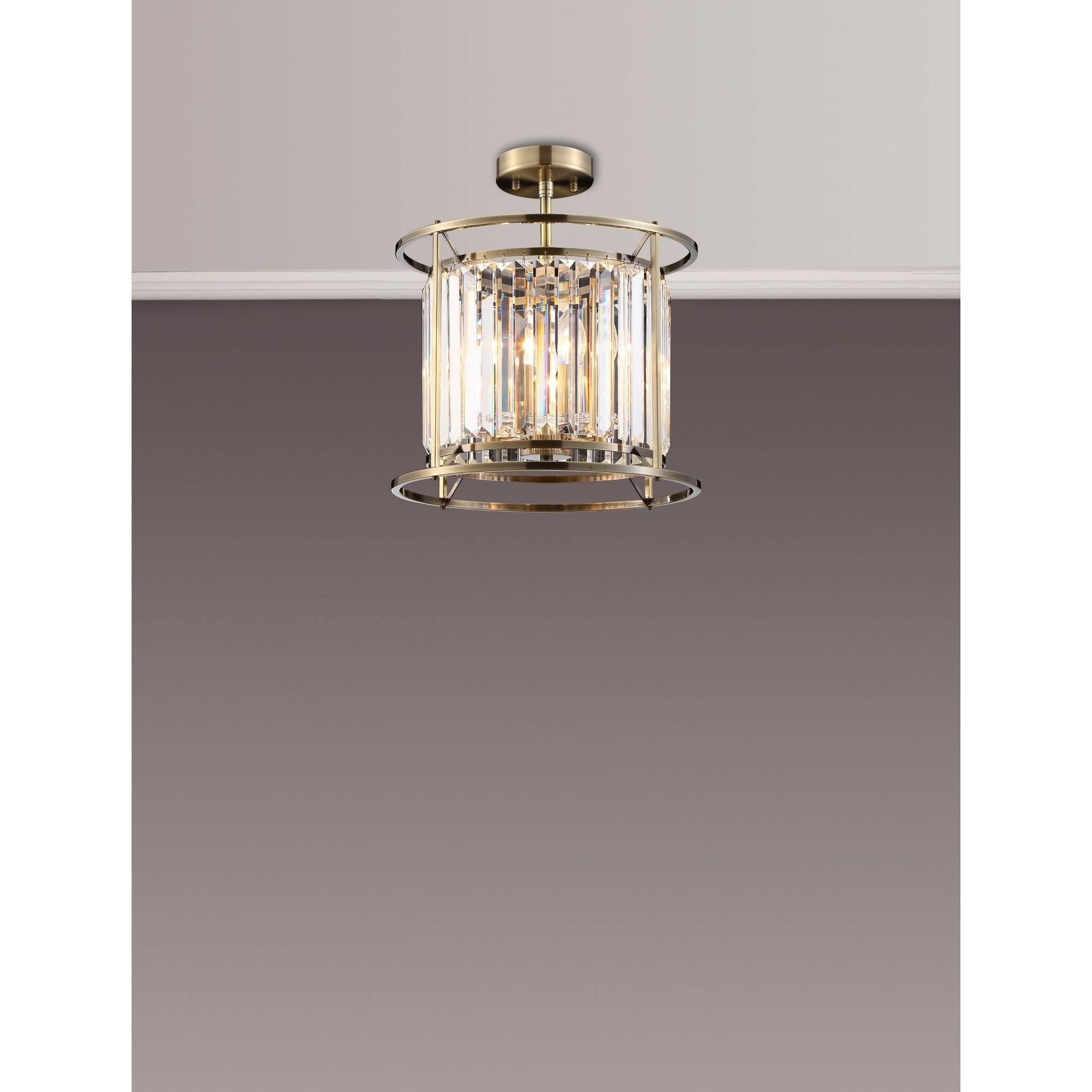 Fabula Oakhurst 3 Light Pendant/Semi-Flush Light - Antique Brass & Clear Glass