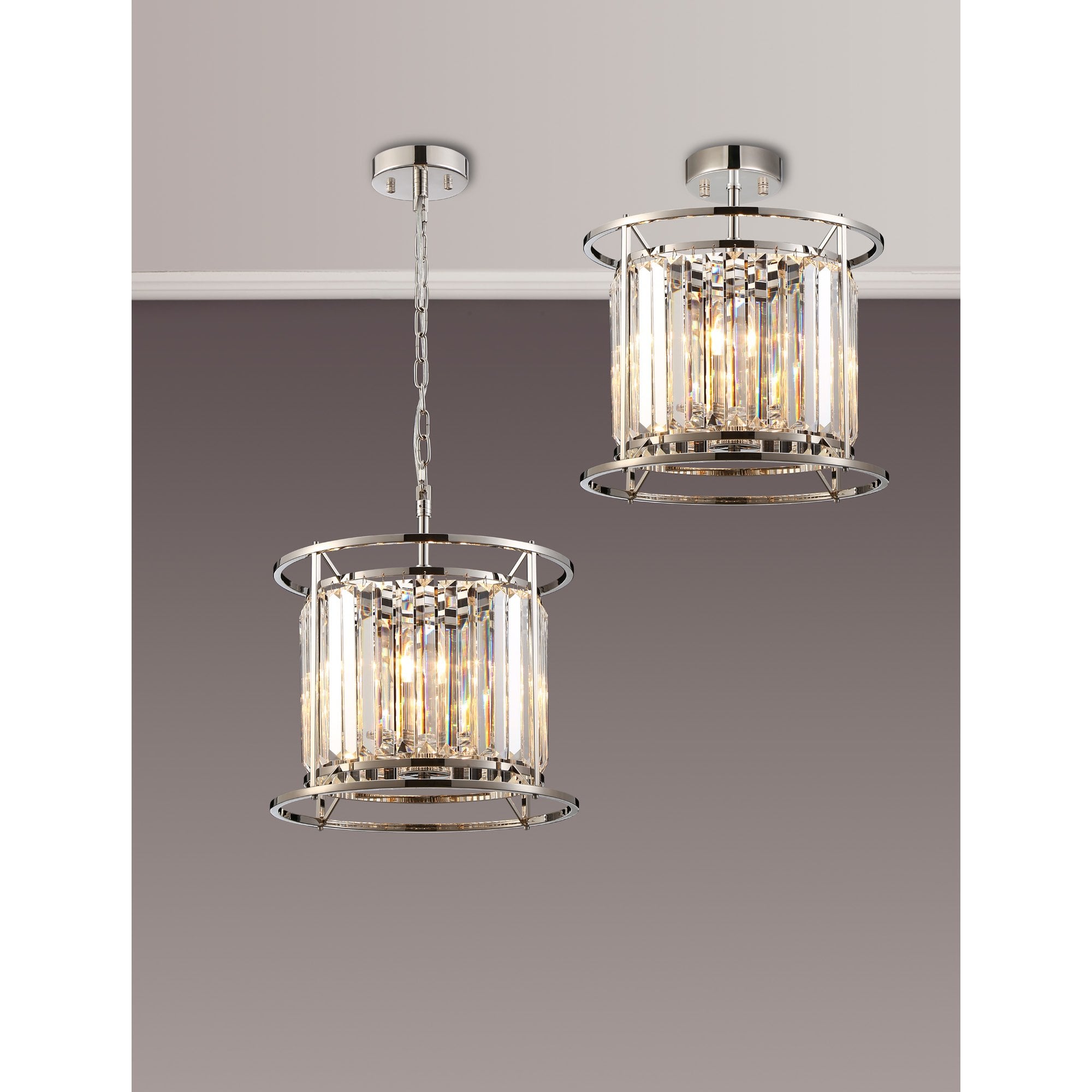 Fabula Oakhurst 3 Light Pendant/Semi-Flush Light - Polished Nickel & Clear Glass
