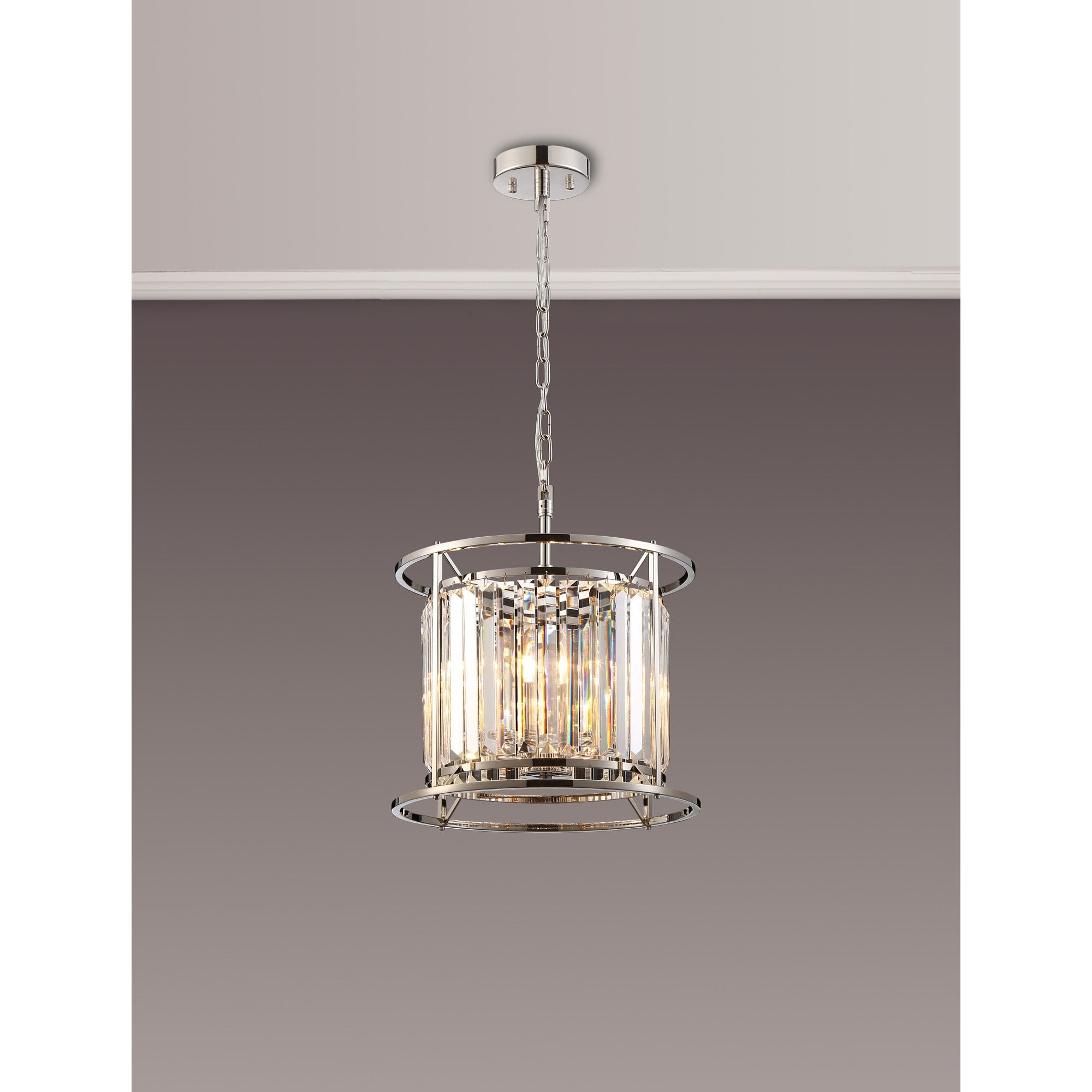 Fabula Oakhurst 3 Light Pendant/Semi-Flush Light - Polished Nickel & Clear Glass