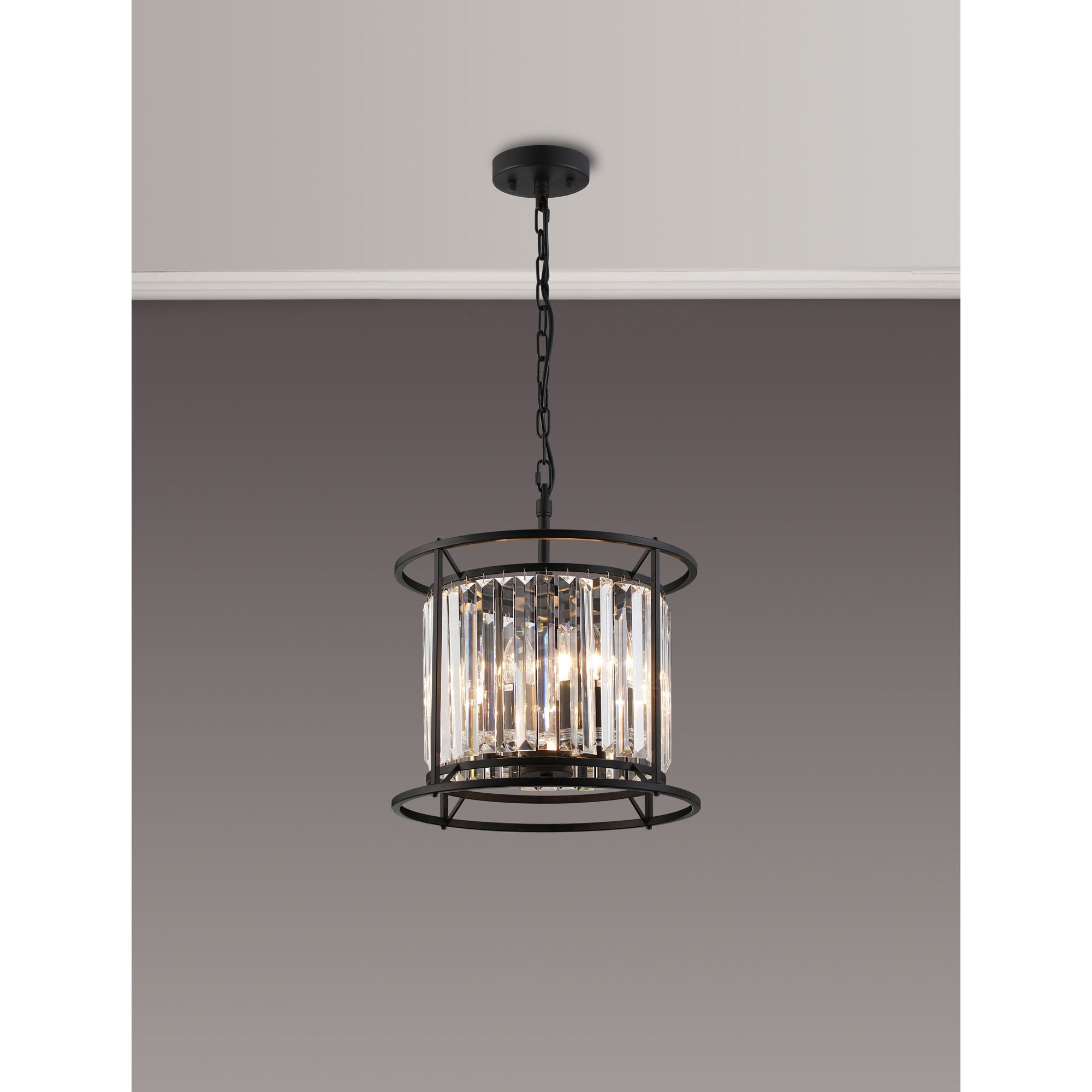 Fabula Oakhurst 3 Light Pendant/Semi-Flush Light - Satin Black & Clear Glass