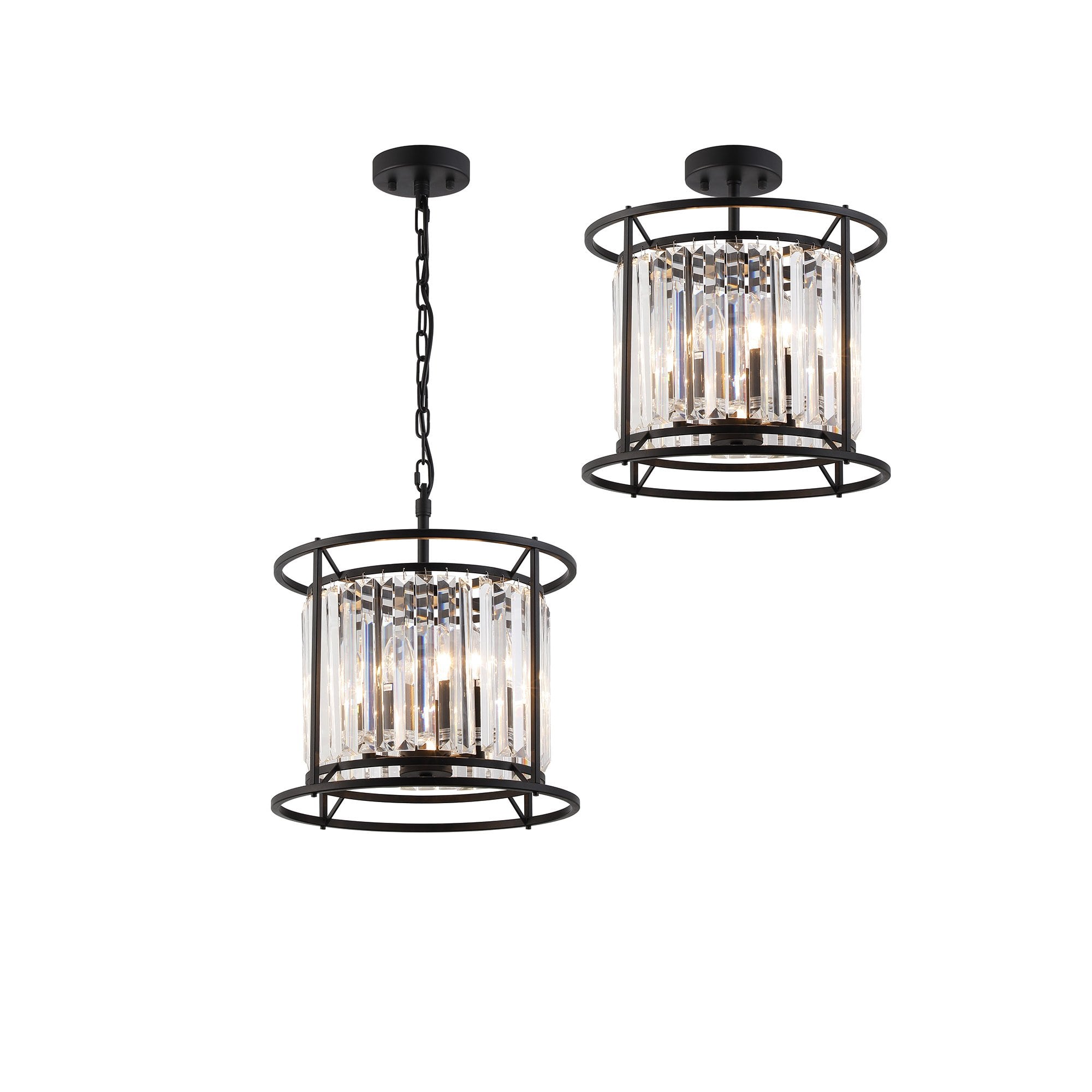 Fabula Oakhurst 3 Light Pendant/Semi-Flush Light - Satin Black & Clear Glass