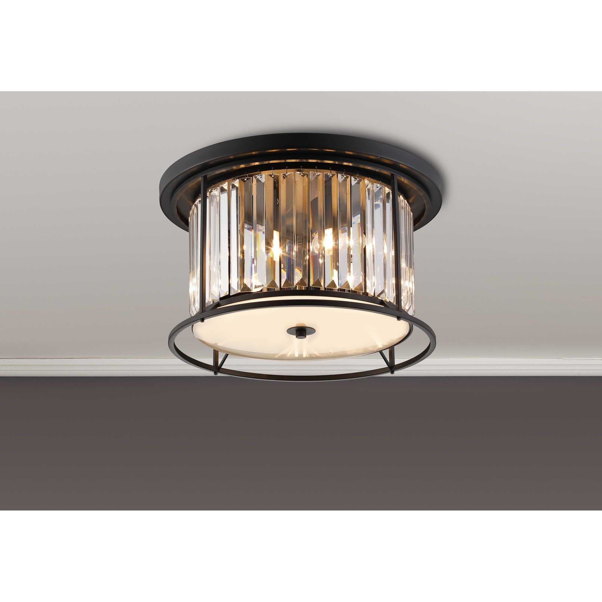 Fabula Oakhurst 4 Light Flush Light - Satin Black & Clear Glass