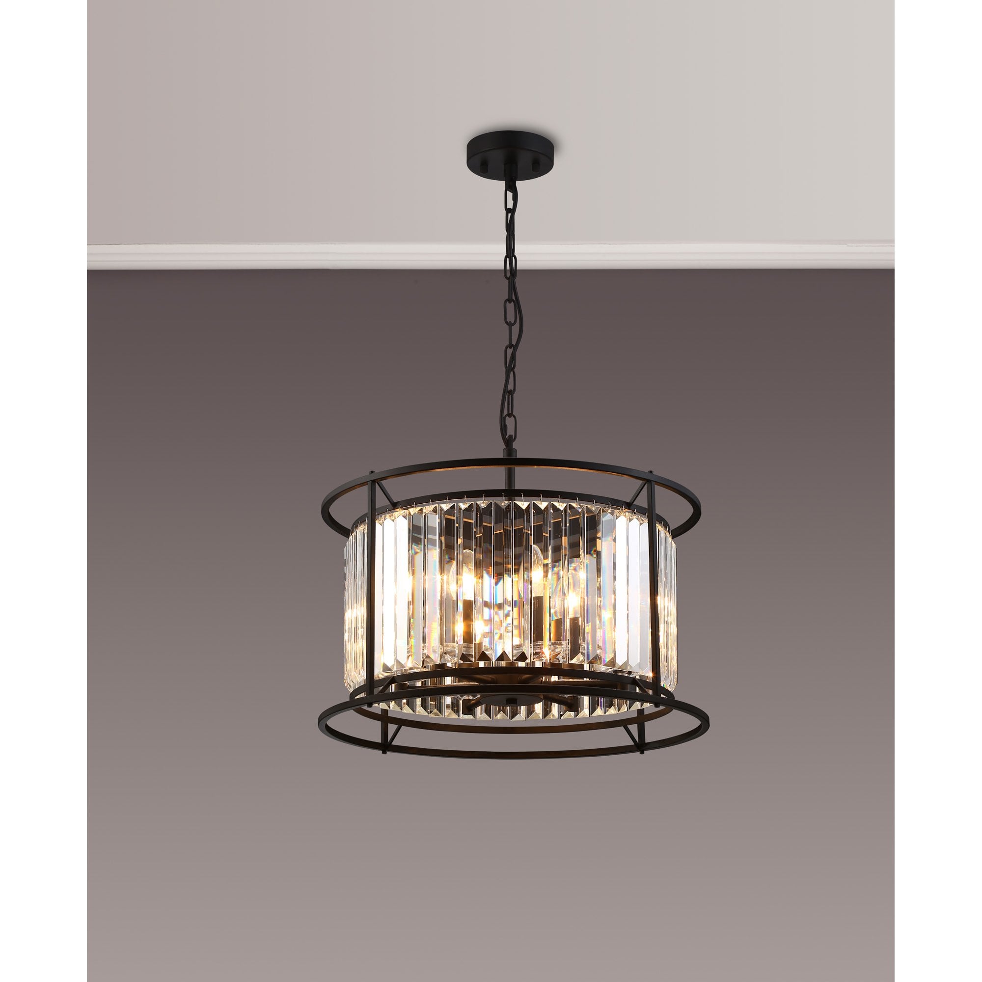 Fabula Oakhurst 6 Light Pendant/Semi-Flush Light - Satin Black & Clear Glass
