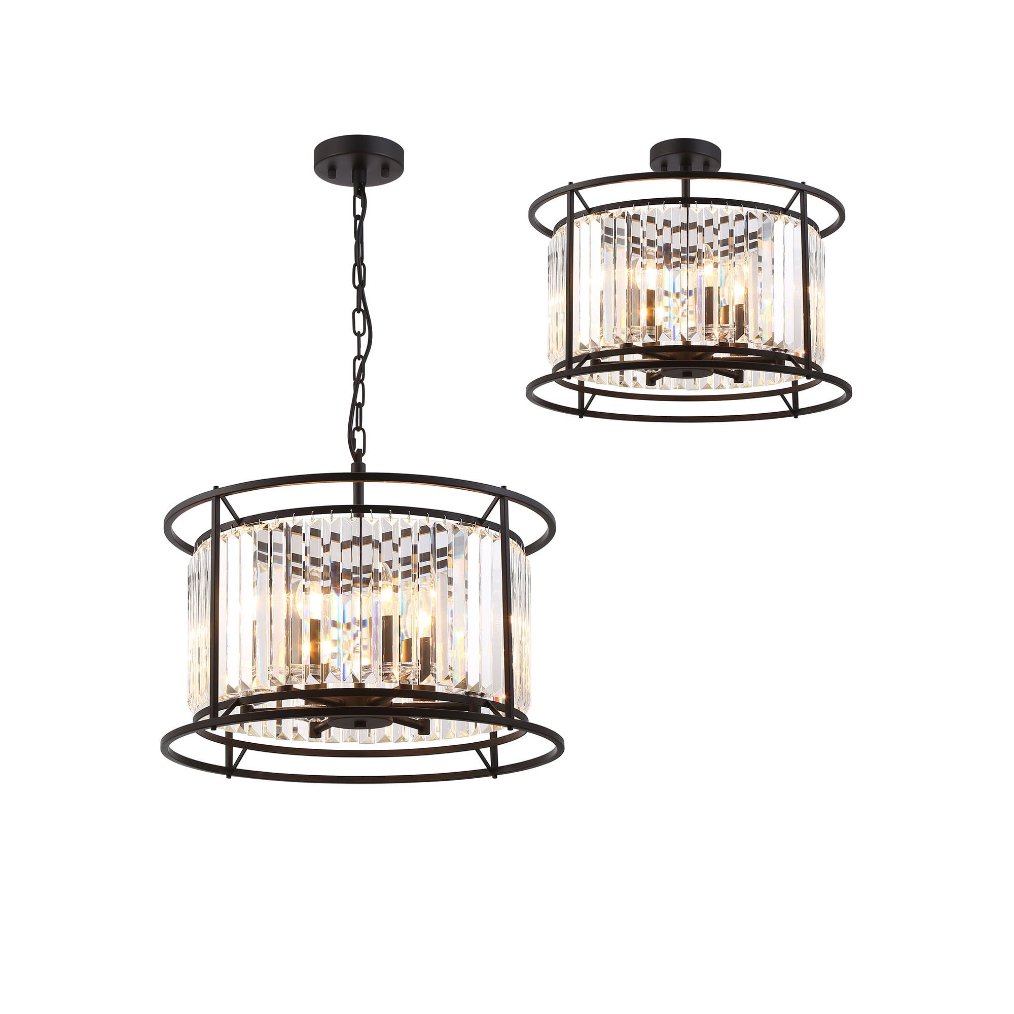 Fabula Oakhurst 6 Light Pendant/Semi-Flush Light - Satin Black & Clear Glass