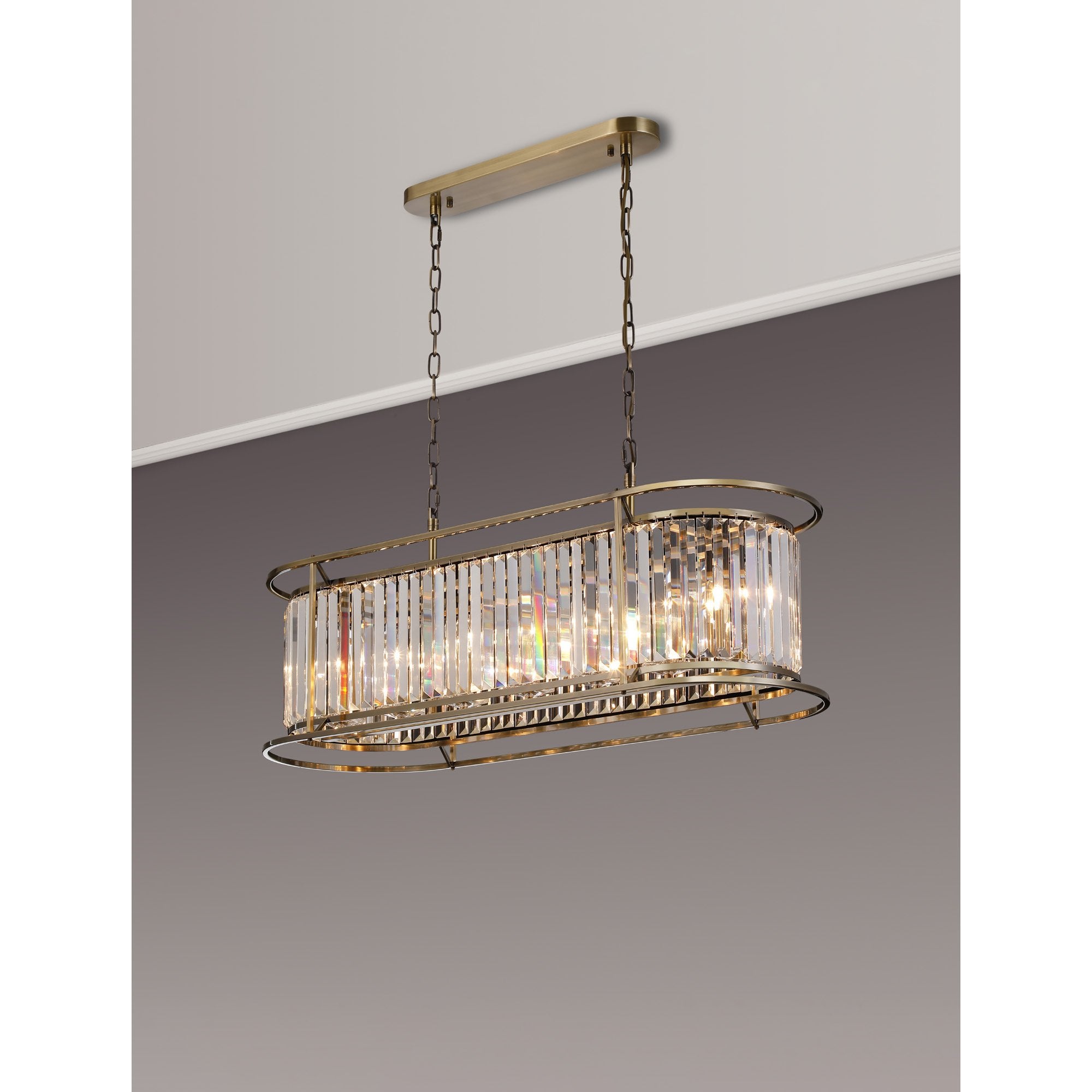 Fabula Oakhurst 7 Light Oval Pendant - Antique Brass & Clear Glass