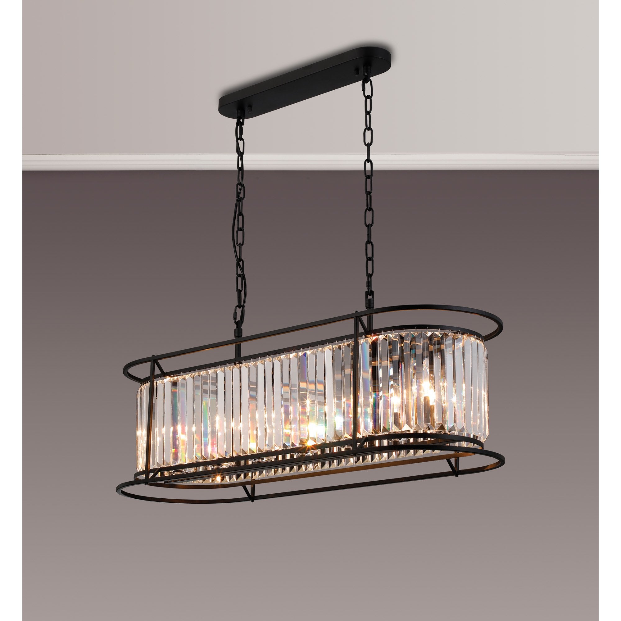 Fabula Oakhurst 7 Light Oval Pendant - Satin Black & Clear Glass