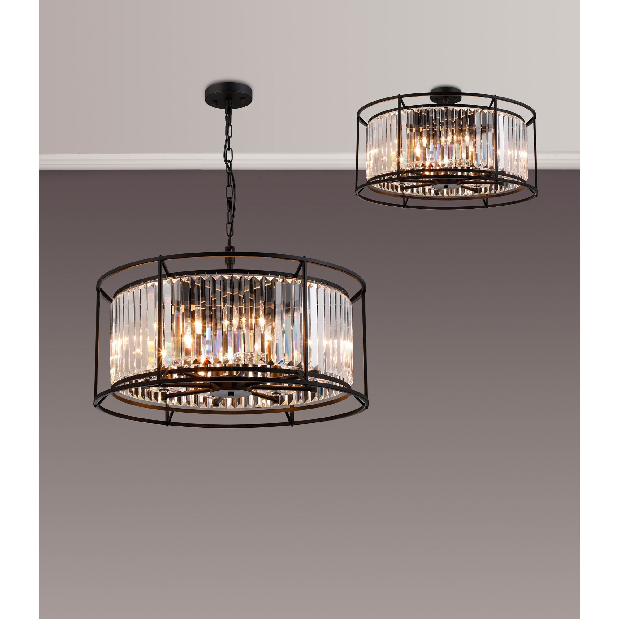 Fabula Oakhurst 8 Light Pendant/Semi-Flush Light - Satin Black & Clear Glass