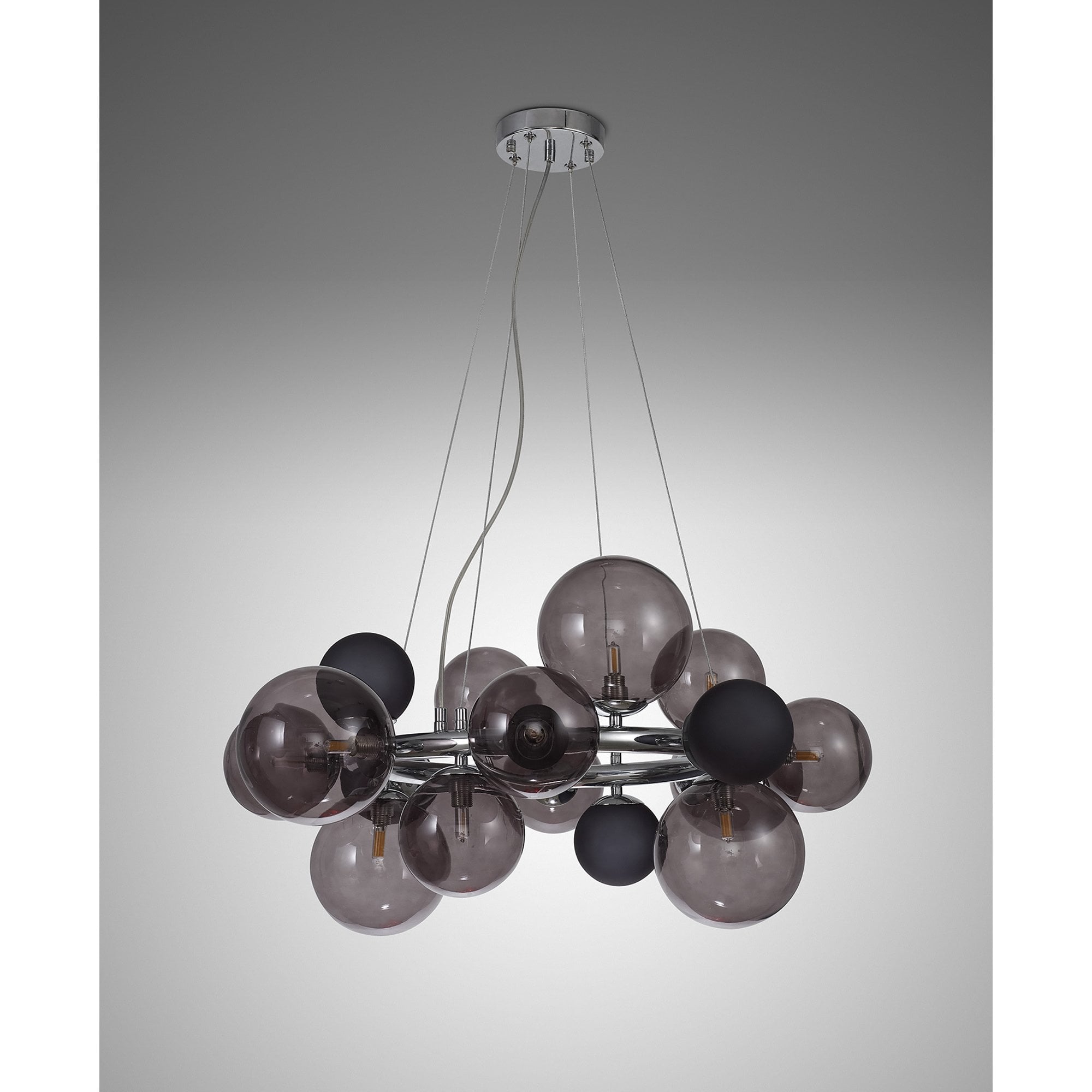 Fabula Roding 12 Light Circular Pendant - Polished Chrome, Smoked & Black Glass