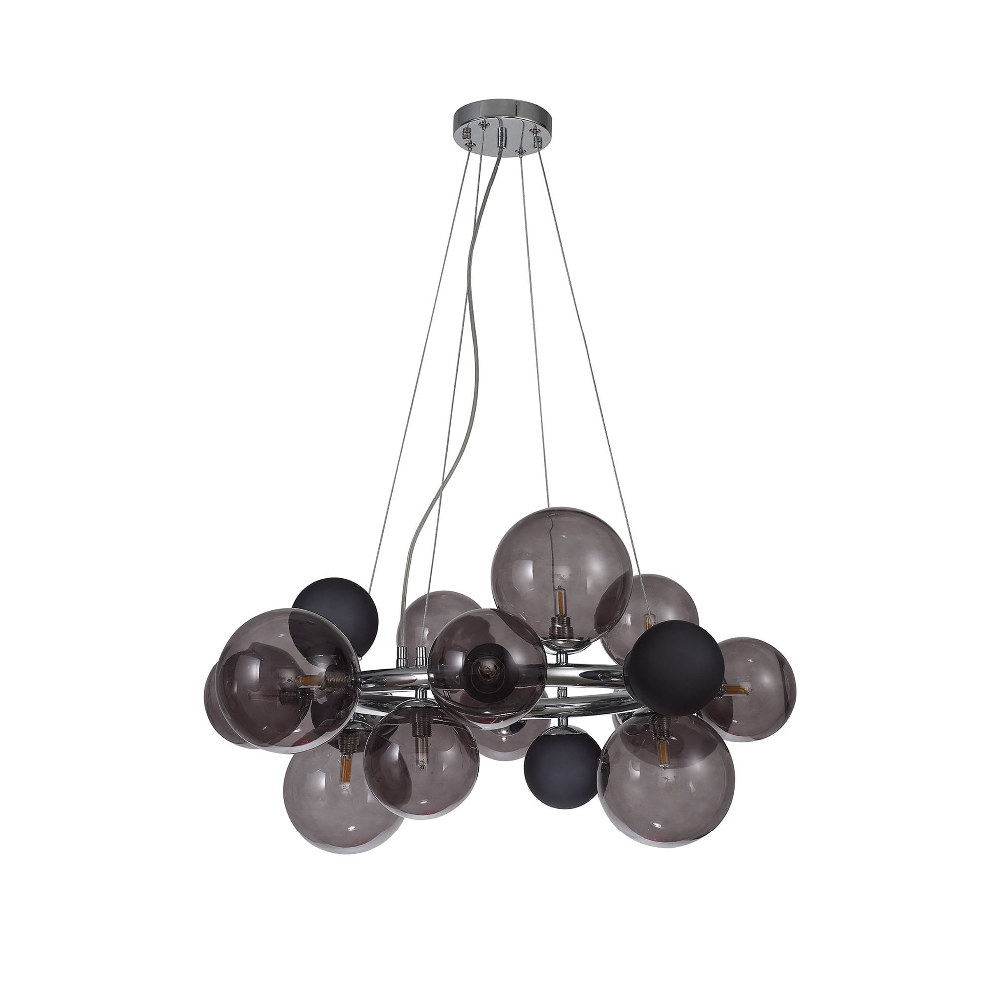 Fabula Roding 12 Light Circular Pendant - Polished Chrome, Smoked & Black Glass