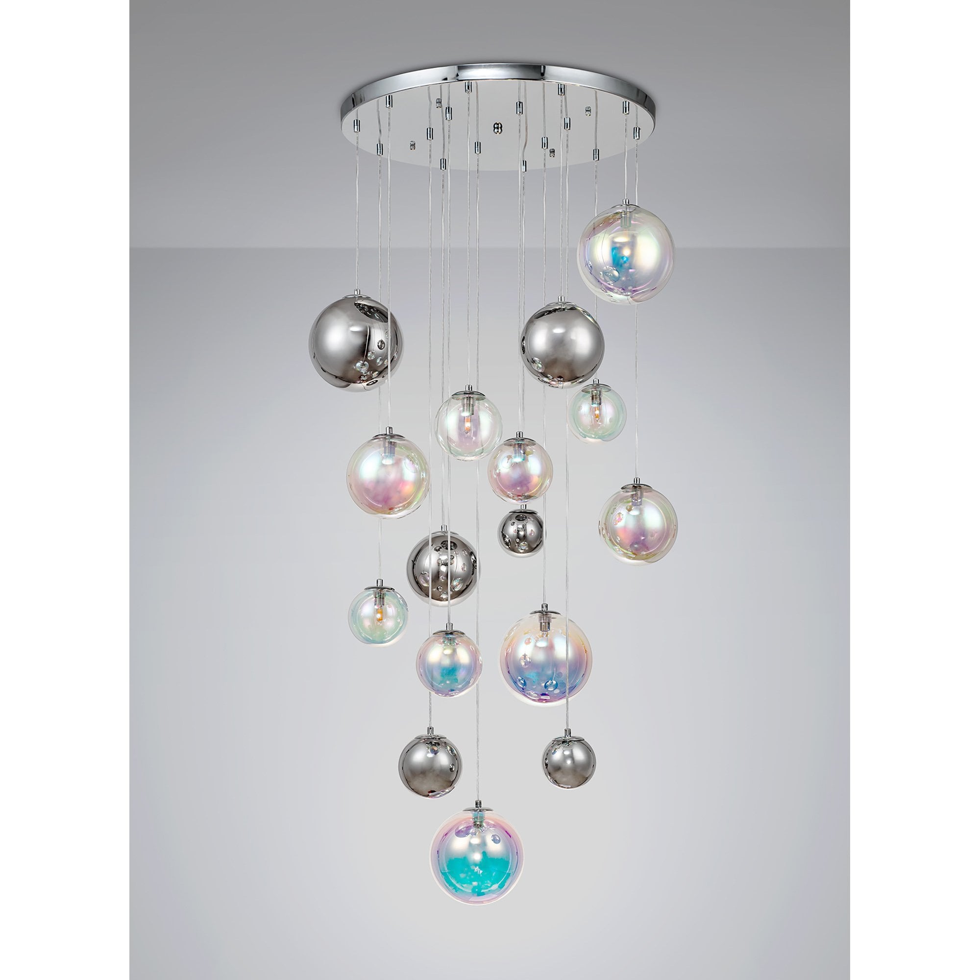 Fabula Roding 16 Light Pendant - Polished Chrome & Iridescent Glass