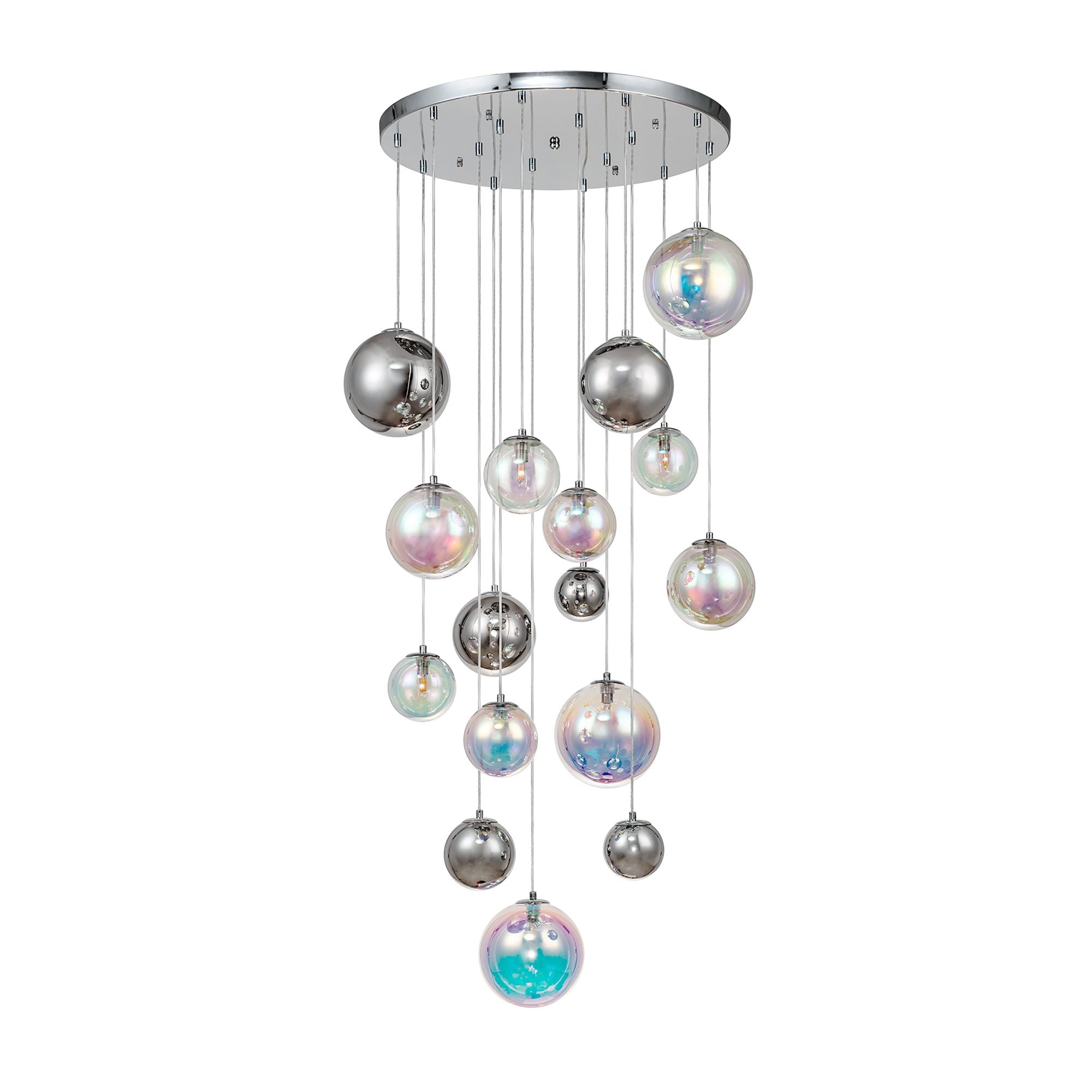Fabula Roding 16 Light Pendant - Polished Chrome & Iridescent Glass