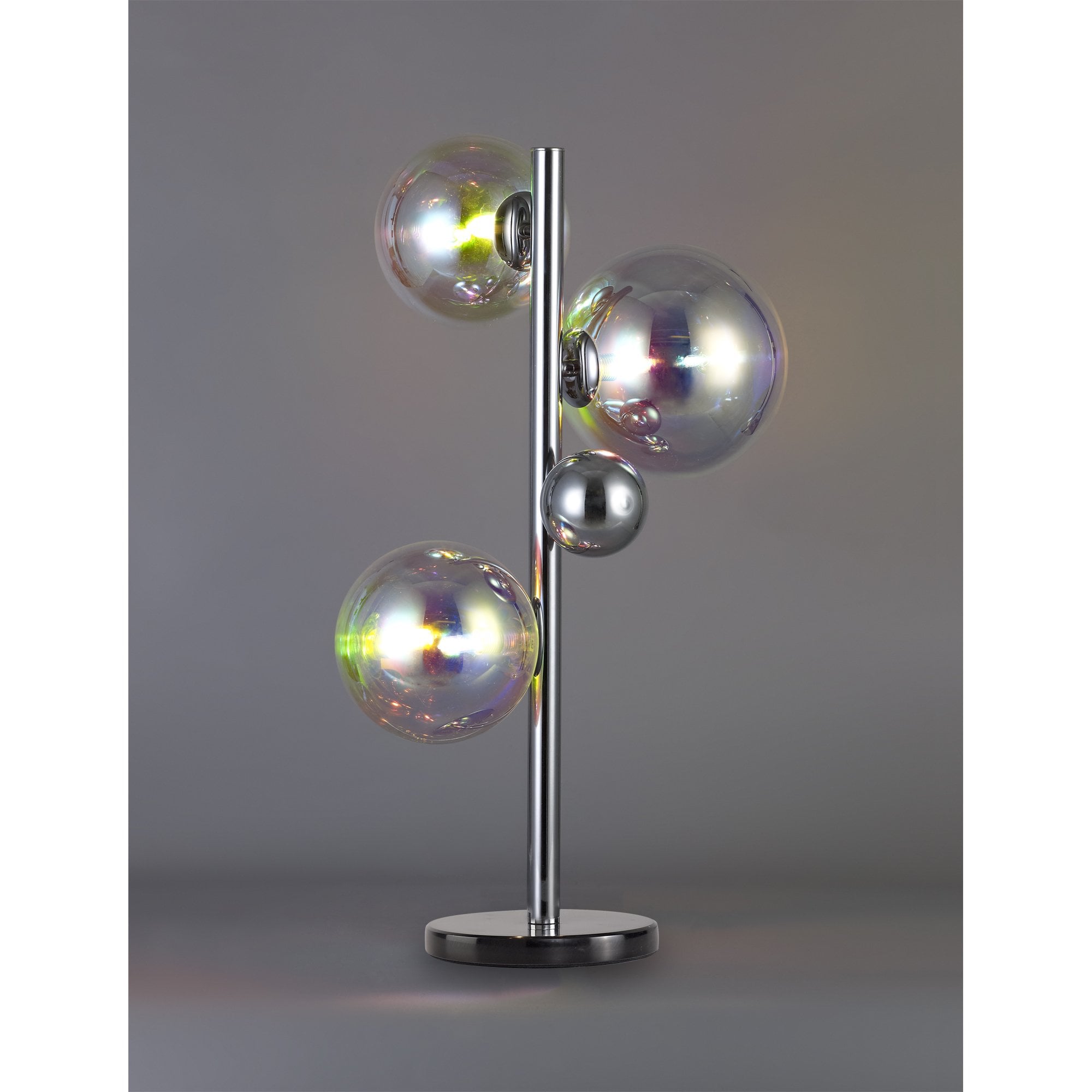 Fabula Roding 3 Light Table Lamp - Polished Chrome, Black Marble & Iridescent Glass