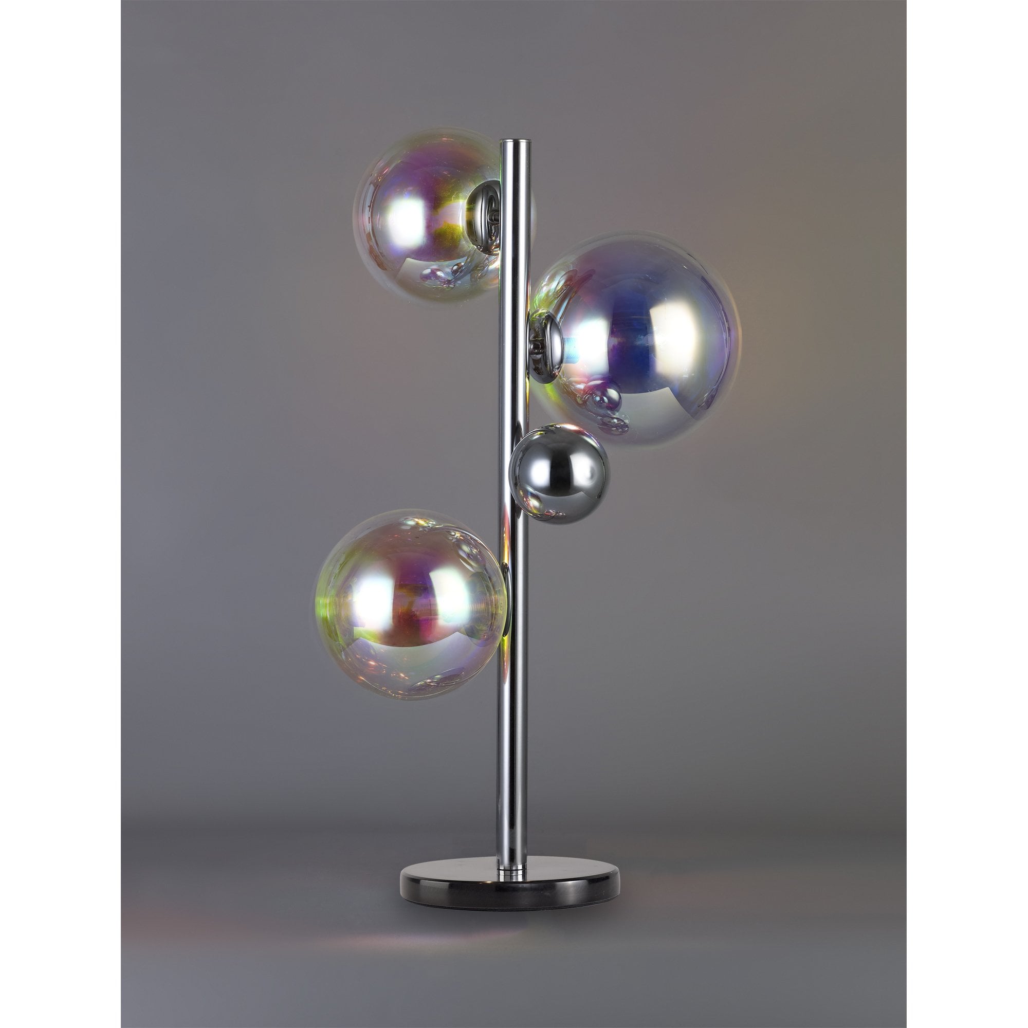 Fabula Roding 3 Light Table Lamp - Polished Chrome, Black Marble & Iridescent Glass