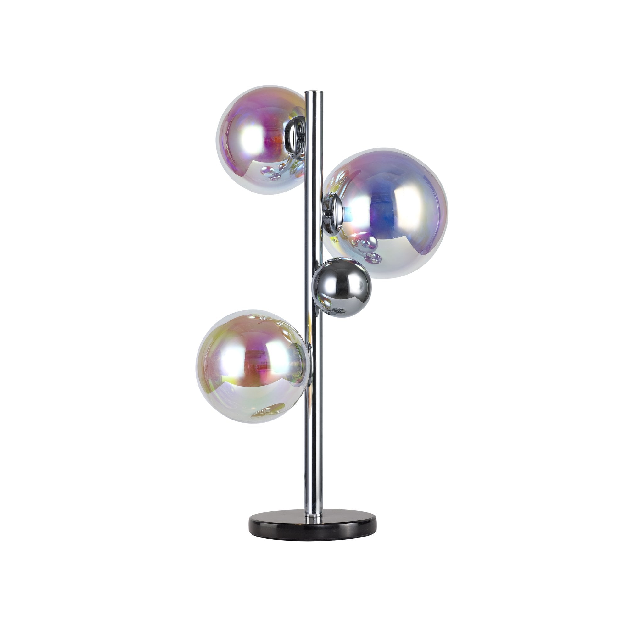 Fabula Roding 3 Light Table Lamp - Polished Chrome, Black Marble & Iridescent Glass