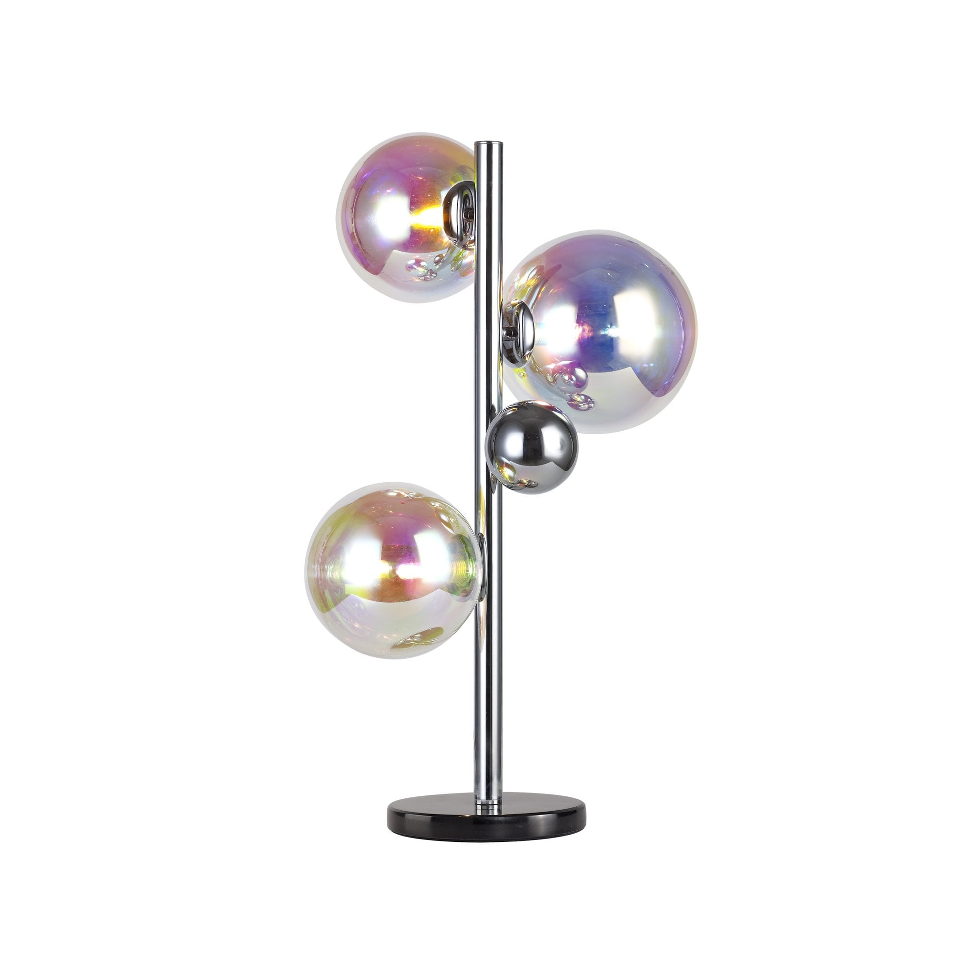 Fabula Roding 3 Light Table Lamp - Polished Chrome, Black Marble & Iridescent Glass