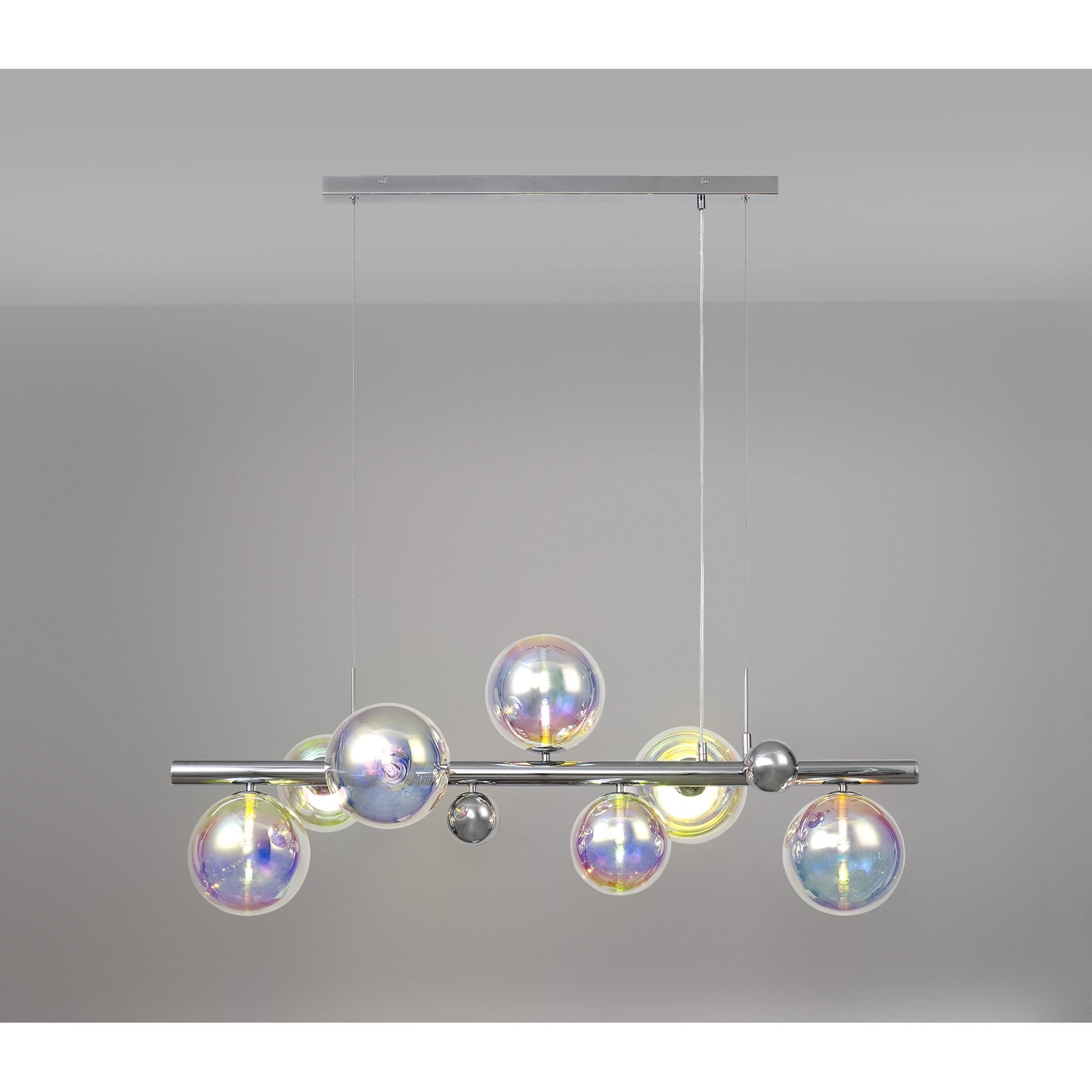 Fabula Roding 7 Light Linear Pendant - Polished Chrome & Iridescent Glass