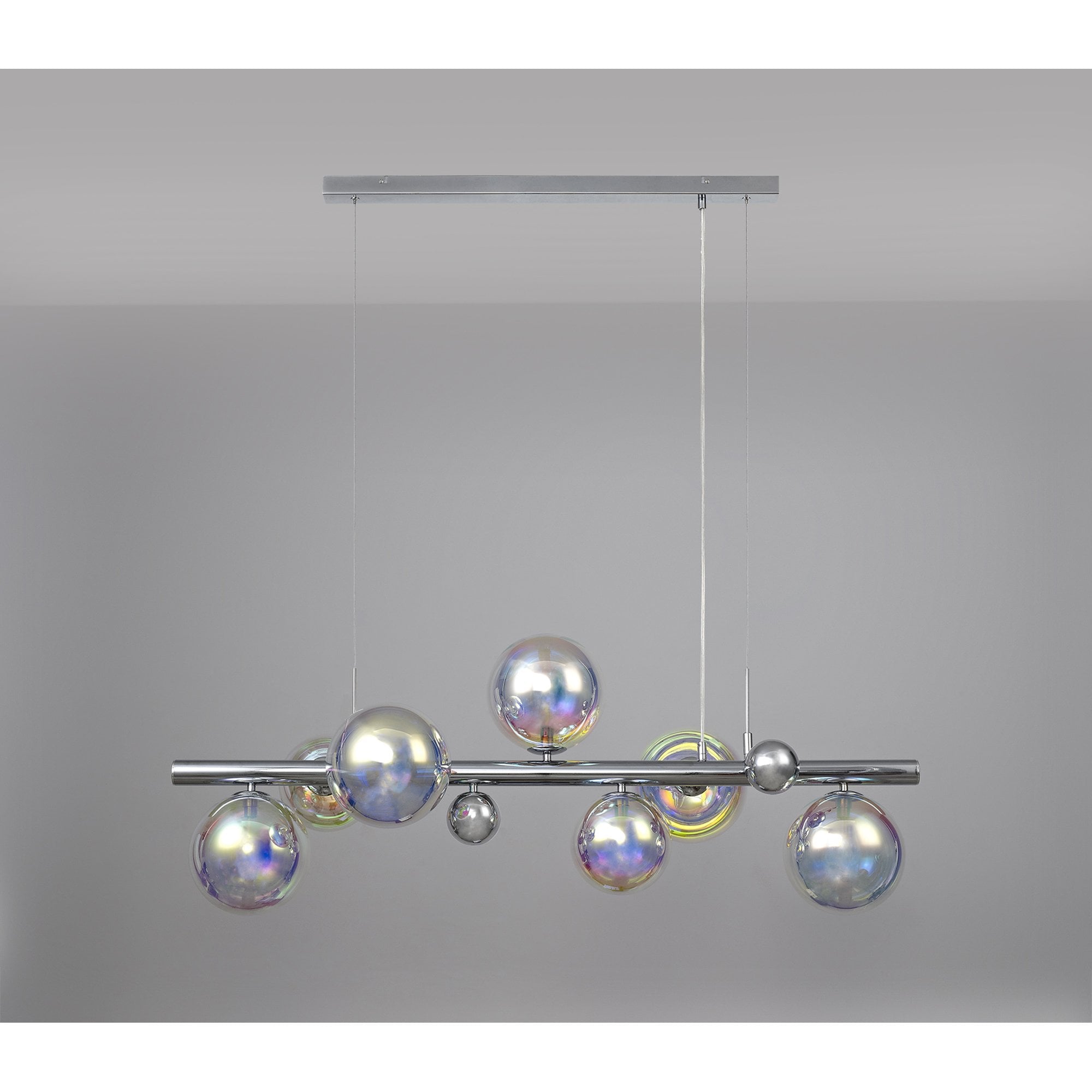 Fabula Roding 7 Light Linear Pendant - Polished Chrome & Iridescent Glass