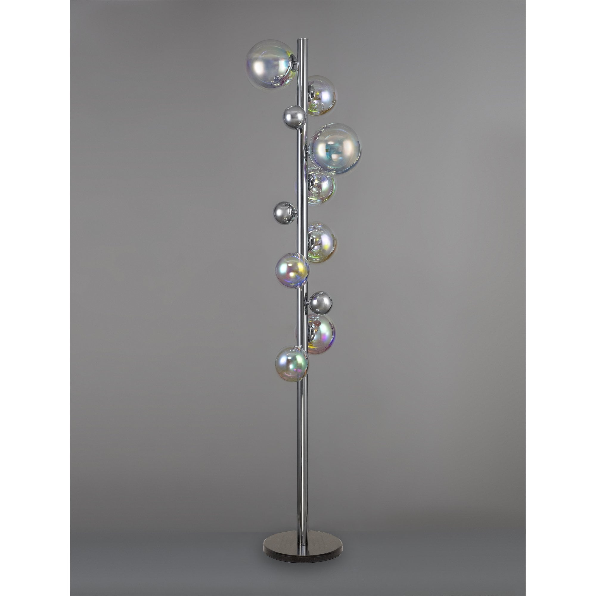 Fabula Roding 8 Light Floor Lamp - Polished Chrome, Black Marble & Iridescent Glass