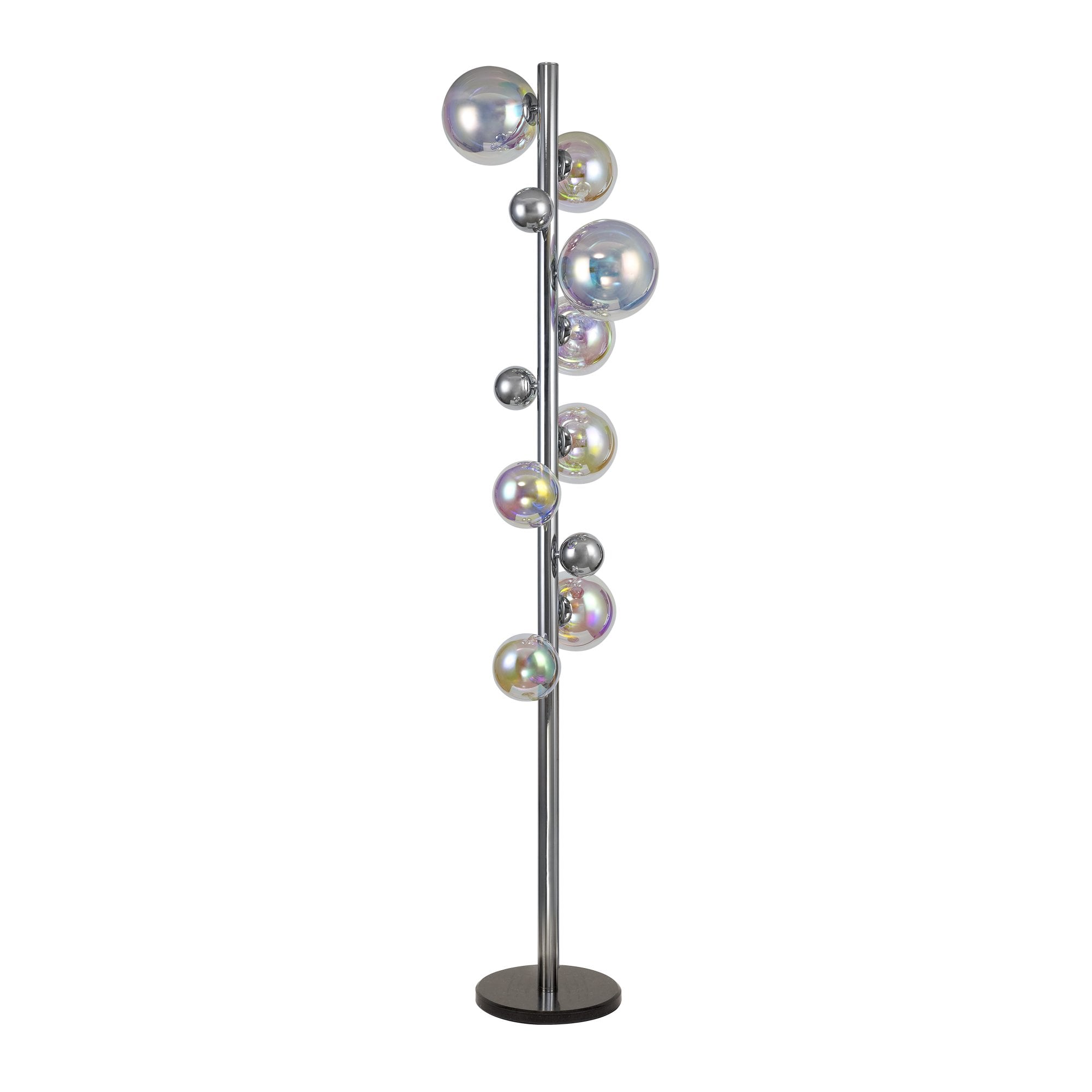 Fabula Roding 8 Light Floor Lamp - Polished Chrome, Black Marble & Iridescent Glass