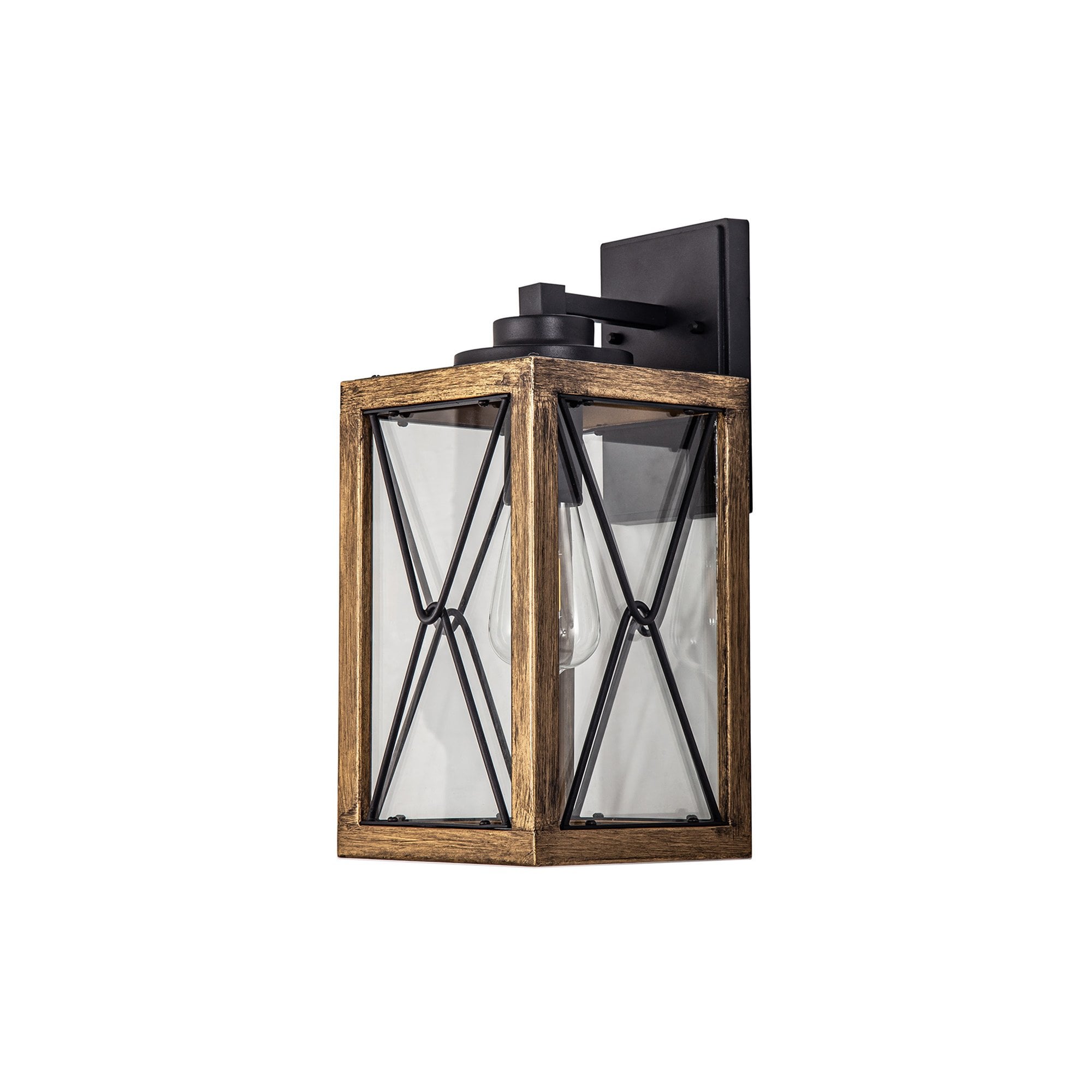 Fabula Sandford Large Single Wall Lamp - Wood Effect, Black & Clear Glass - IP54