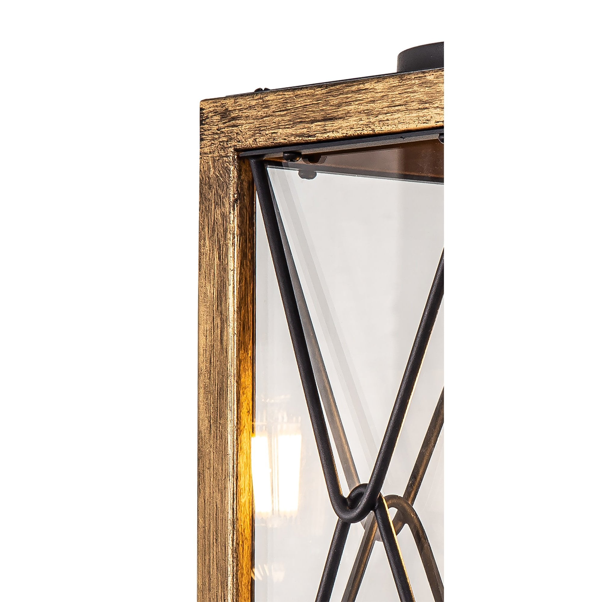Fabula Sandford Large Single Wall Lamp - Wood Effect, Black & Clear Glass - IP54