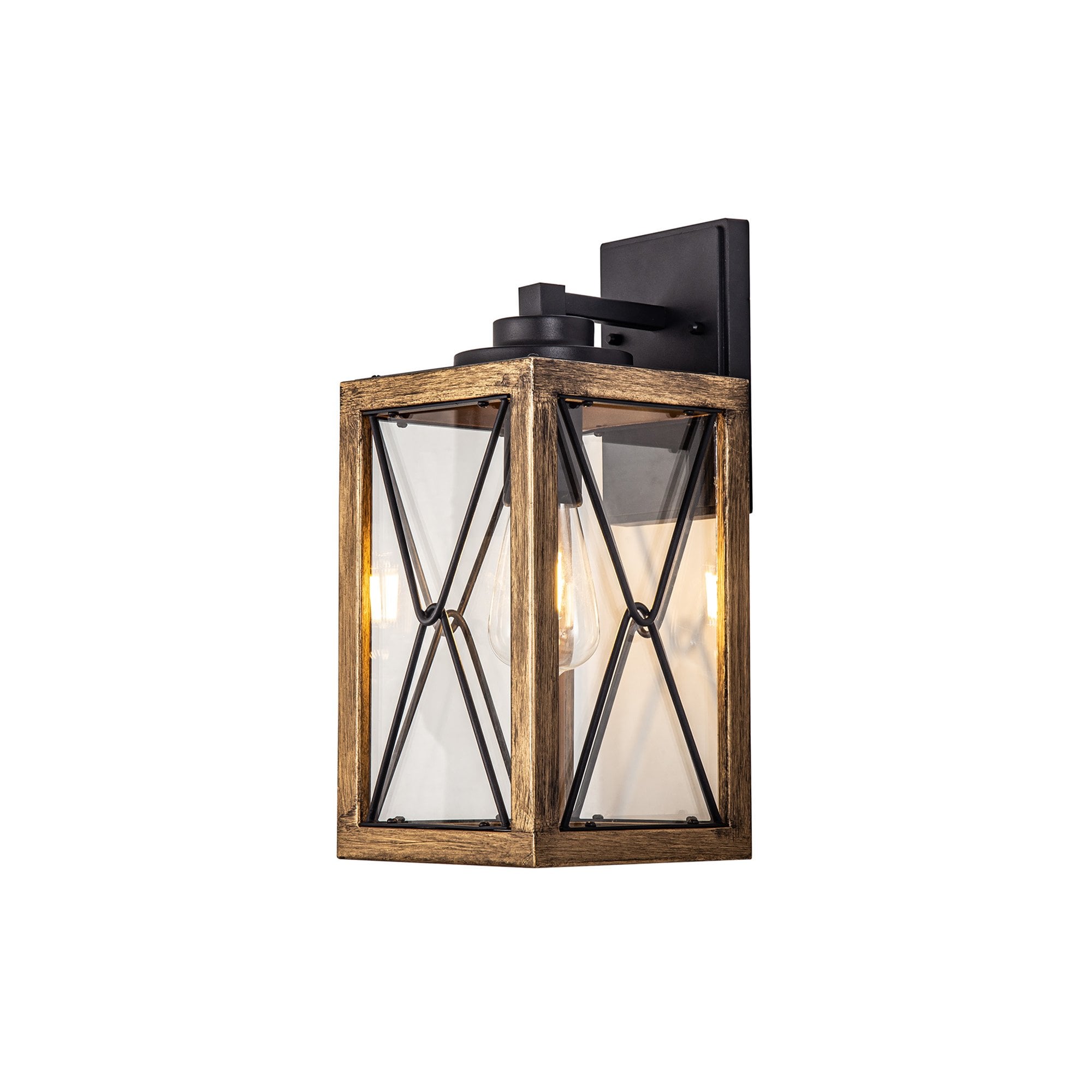 Fabula Sandford Large Single Wall Lamp - Wood Effect, Black & Clear Glass - IP54