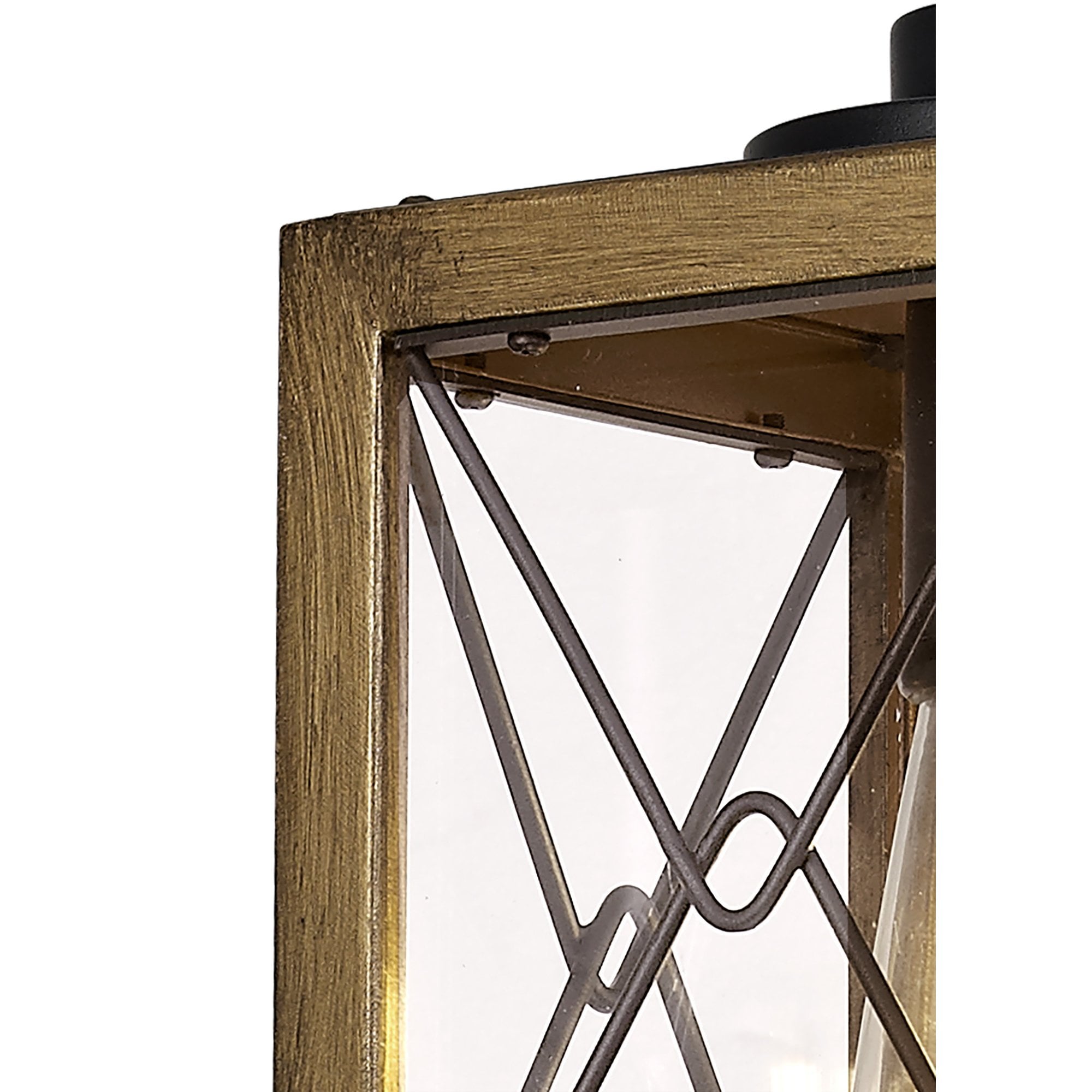 Fabula Sandford Single Pendant - Wood Effect, Black & Clear Glass - IP54