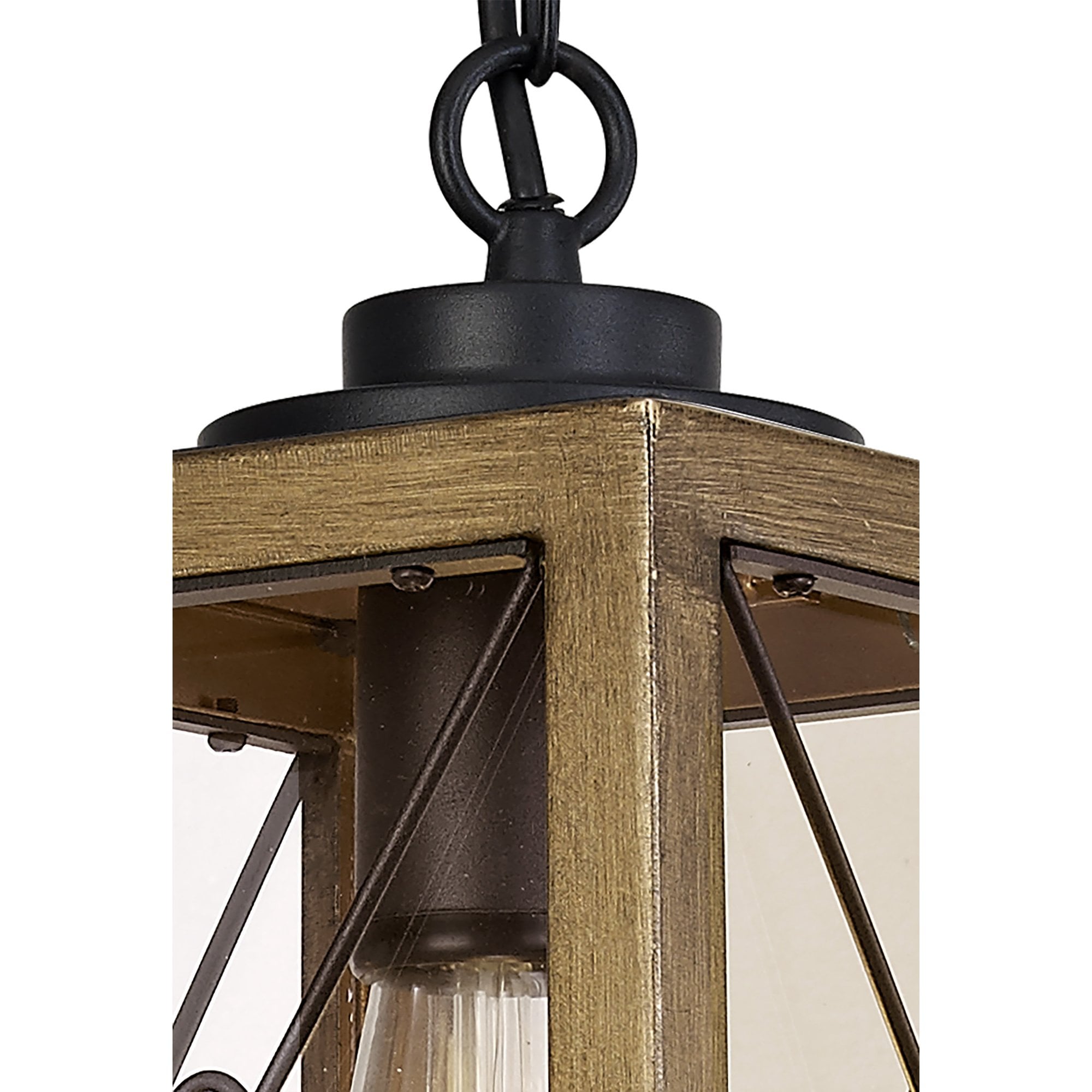 Fabula Sandford Single Pendant - Wood Effect, Black & Clear Glass - IP54