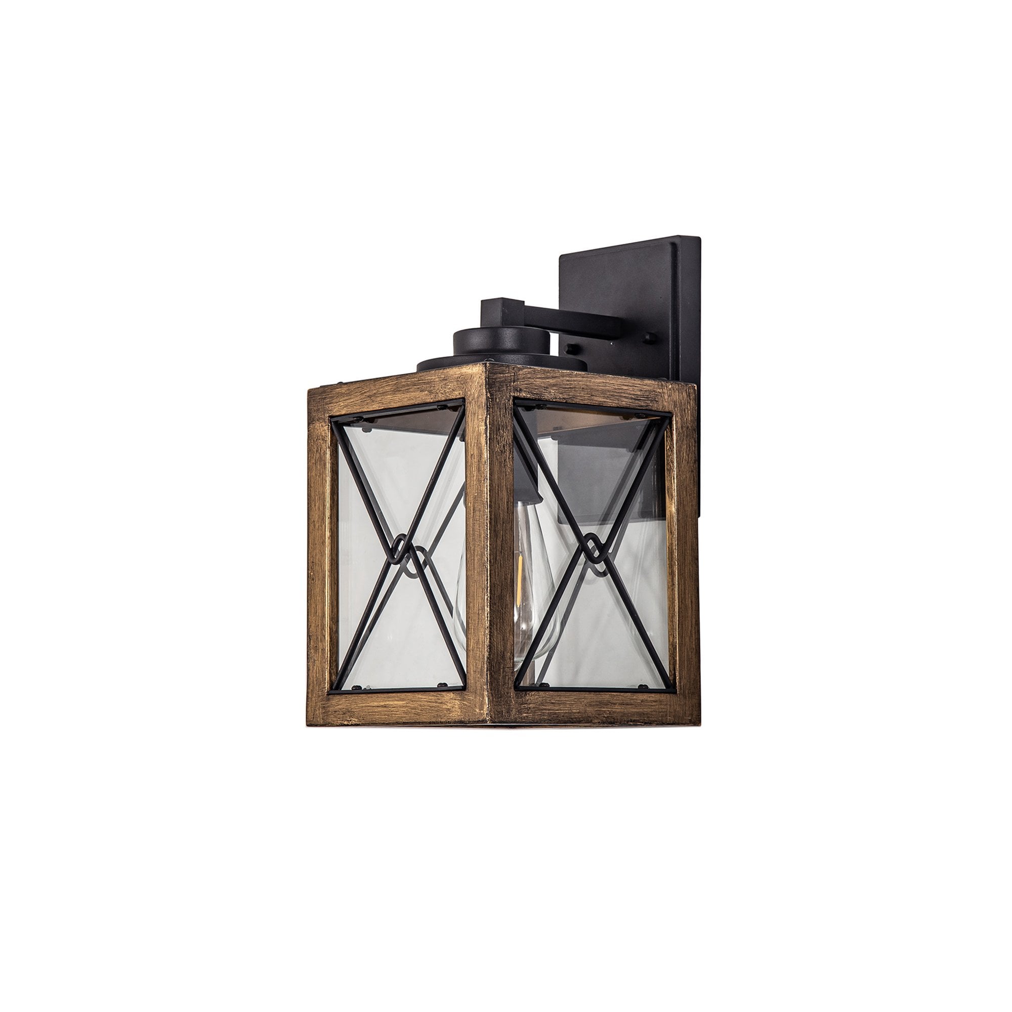Fabula Sandford Small Single Wall Lamp - Wood Effect, Black & Clear Glass - IP54