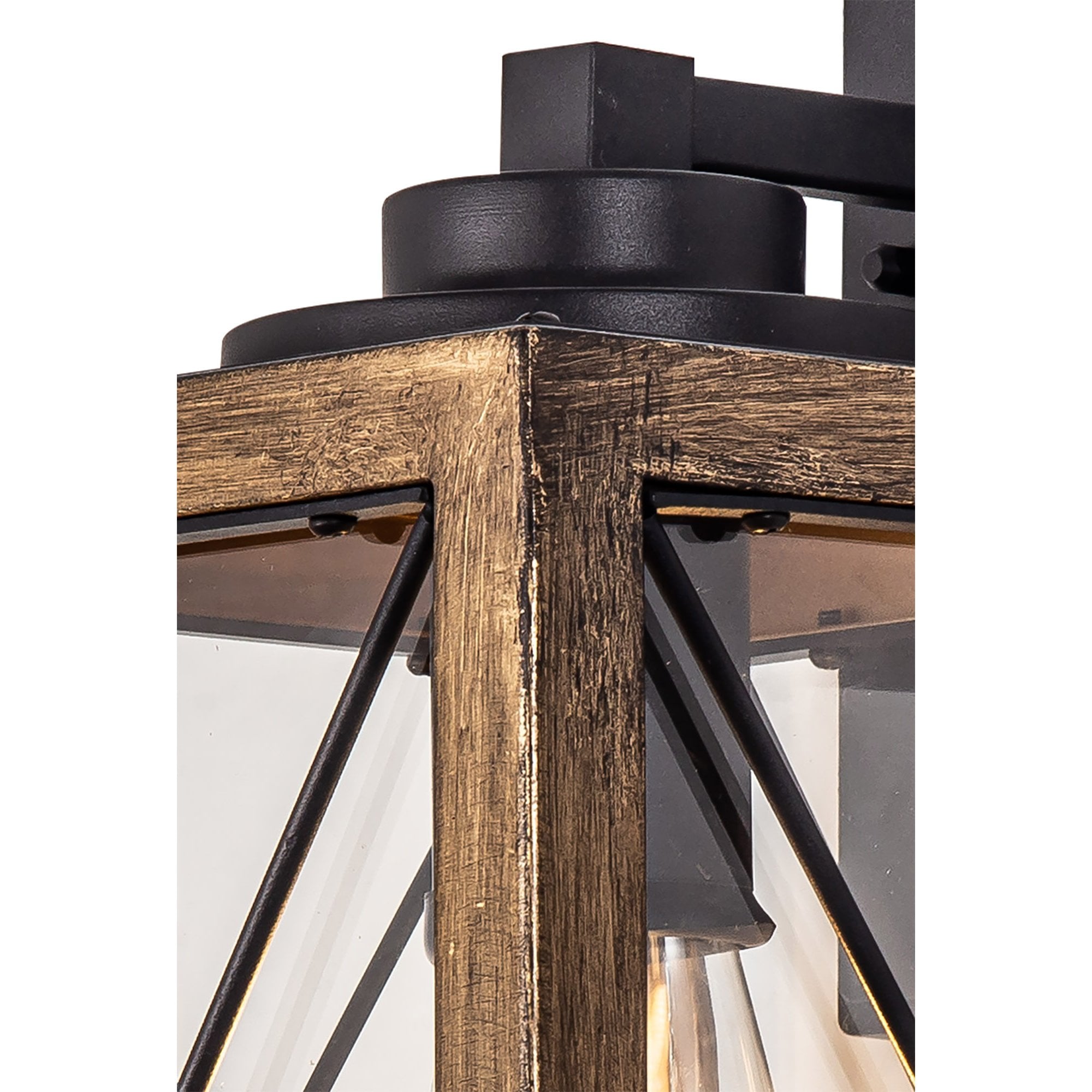 Fabula Sandford Small Single Wall Lamp - Wood Effect, Black & Clear Glass - IP54