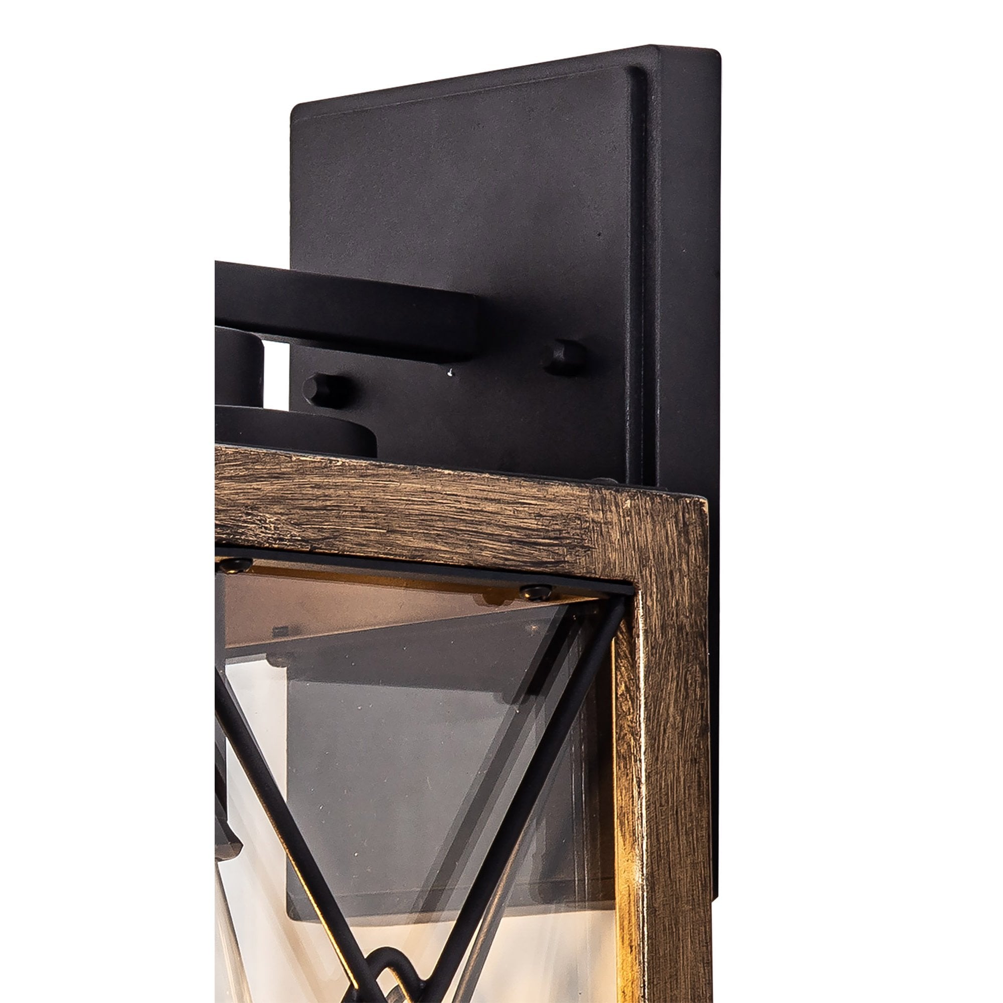 Fabula Sandford Small Single Wall Lamp - Wood Effect, Black & Clear Glass - IP54