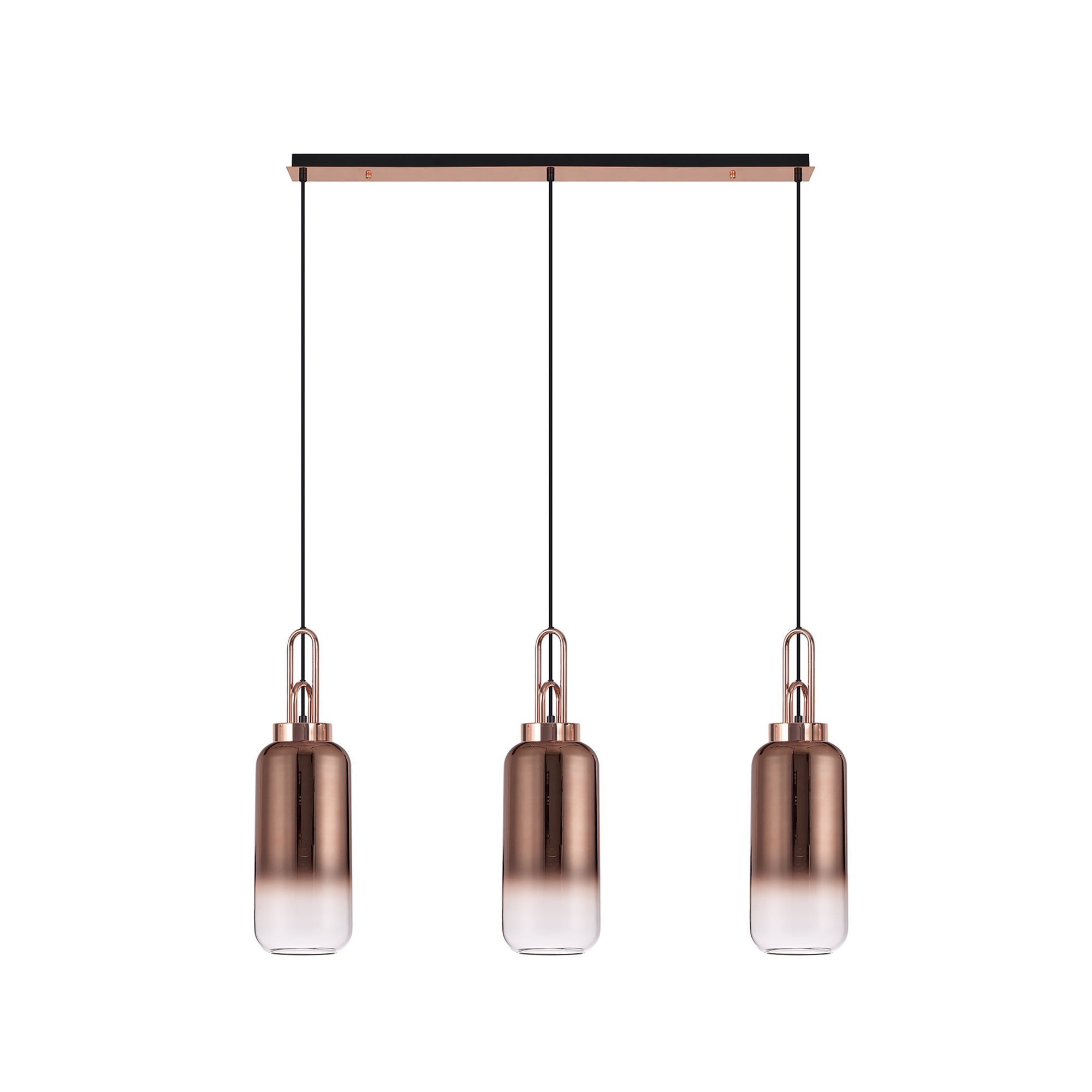 Fabula Springfield 3 Light Linear Pendant - 16cm Cylinder Glass Shades - Copper & Copper Fade Glass