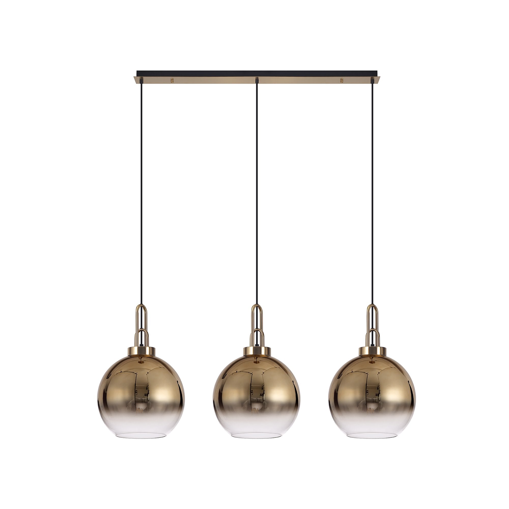 Fabula Springfield 3 Light Linear Pendant - 30cm Globe Glass Shades - Brass Gold & Brass Gold Fade Glass