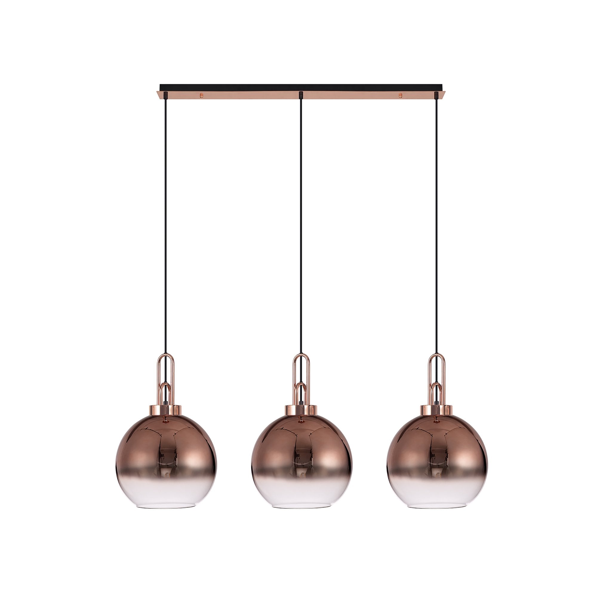 Fabula Springfield 3 Light Linear Pendant - 30cm Globe Glass Shades - Copper & Copper Fade Glass