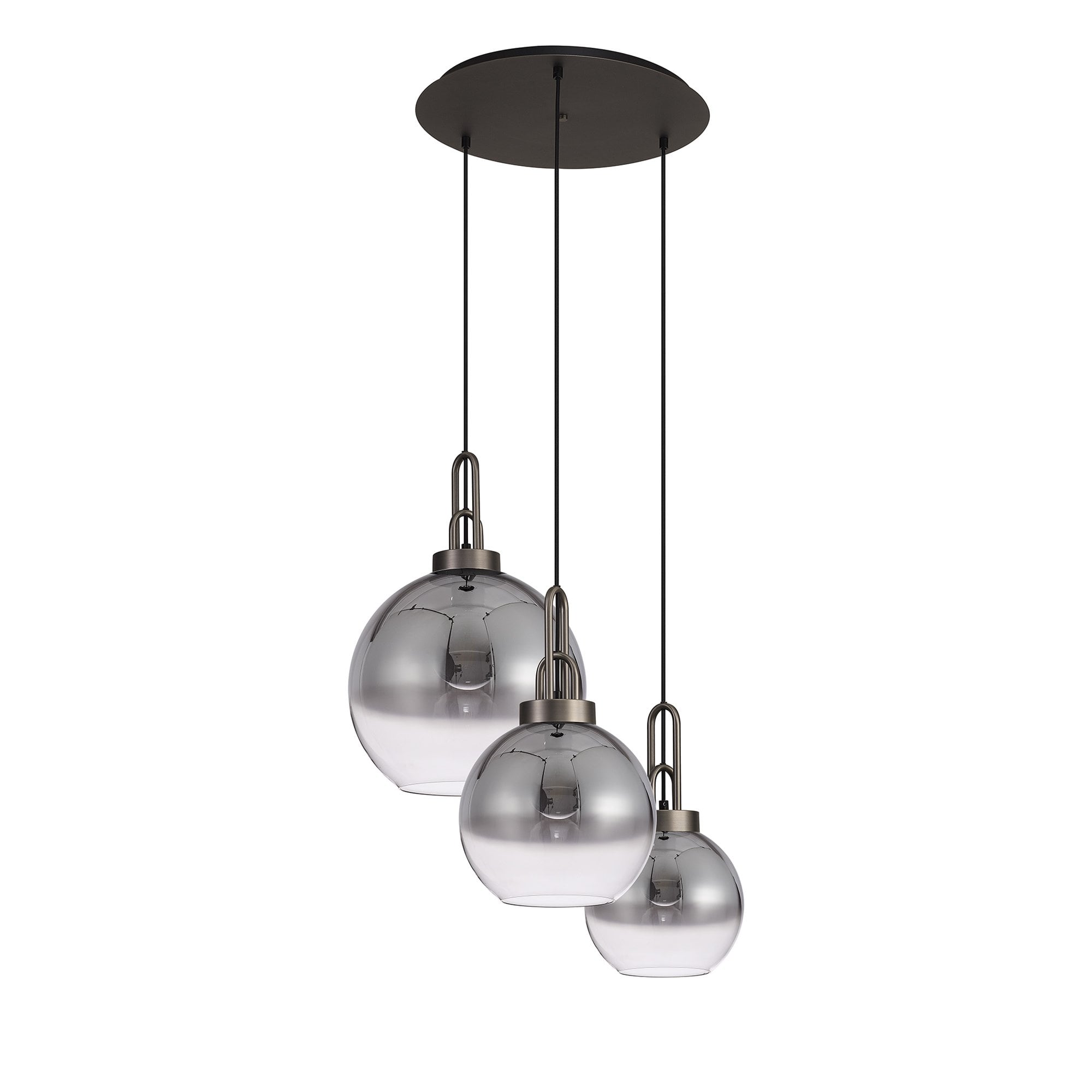Fabula Springfield 3 Light Round Pendant - Mixed Glass Shades - Antique Silver & Smoked Fade Glass