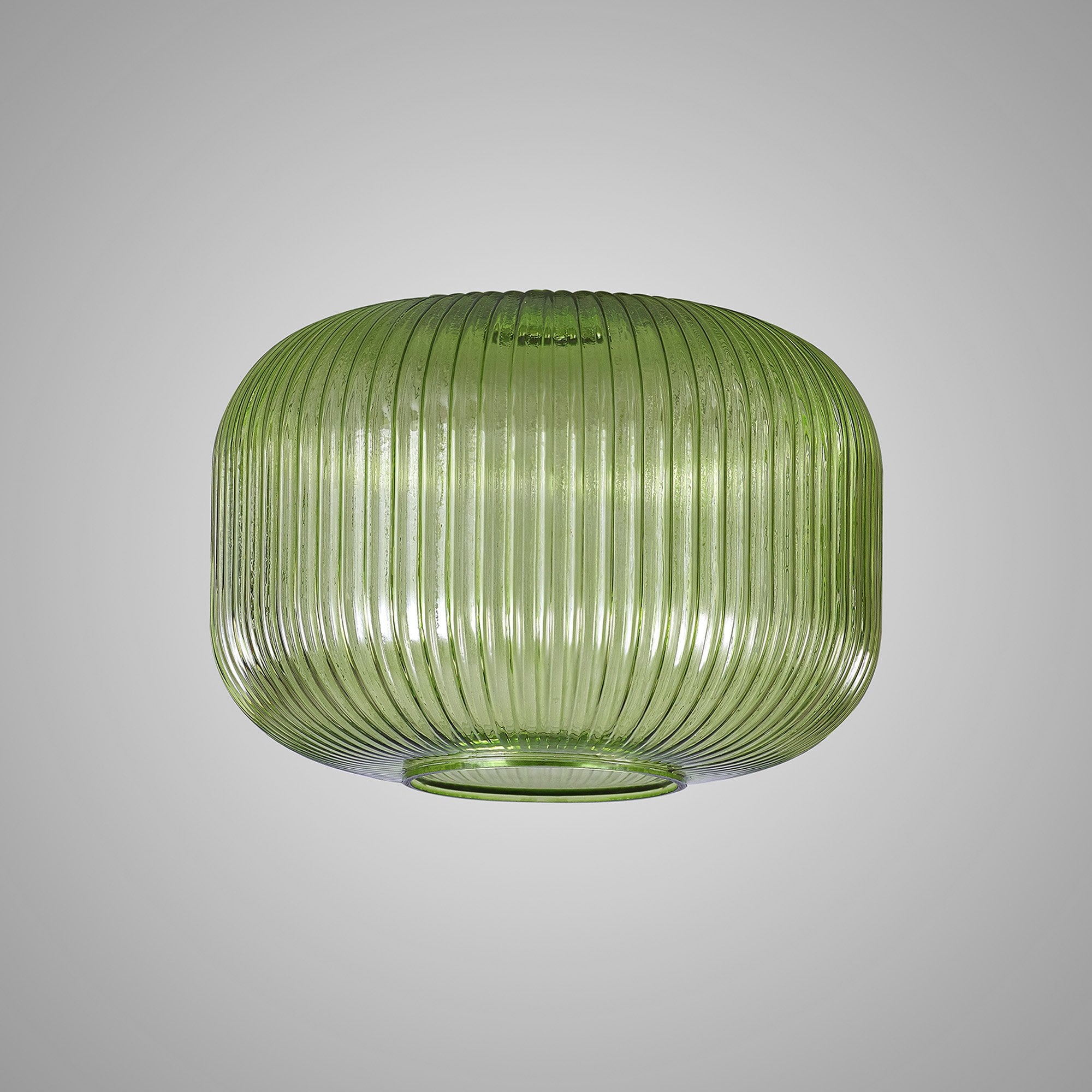 Fabula Springfield 30cm Pumpkin Shaped Ribbed Shade - Green Glass - Shade Only