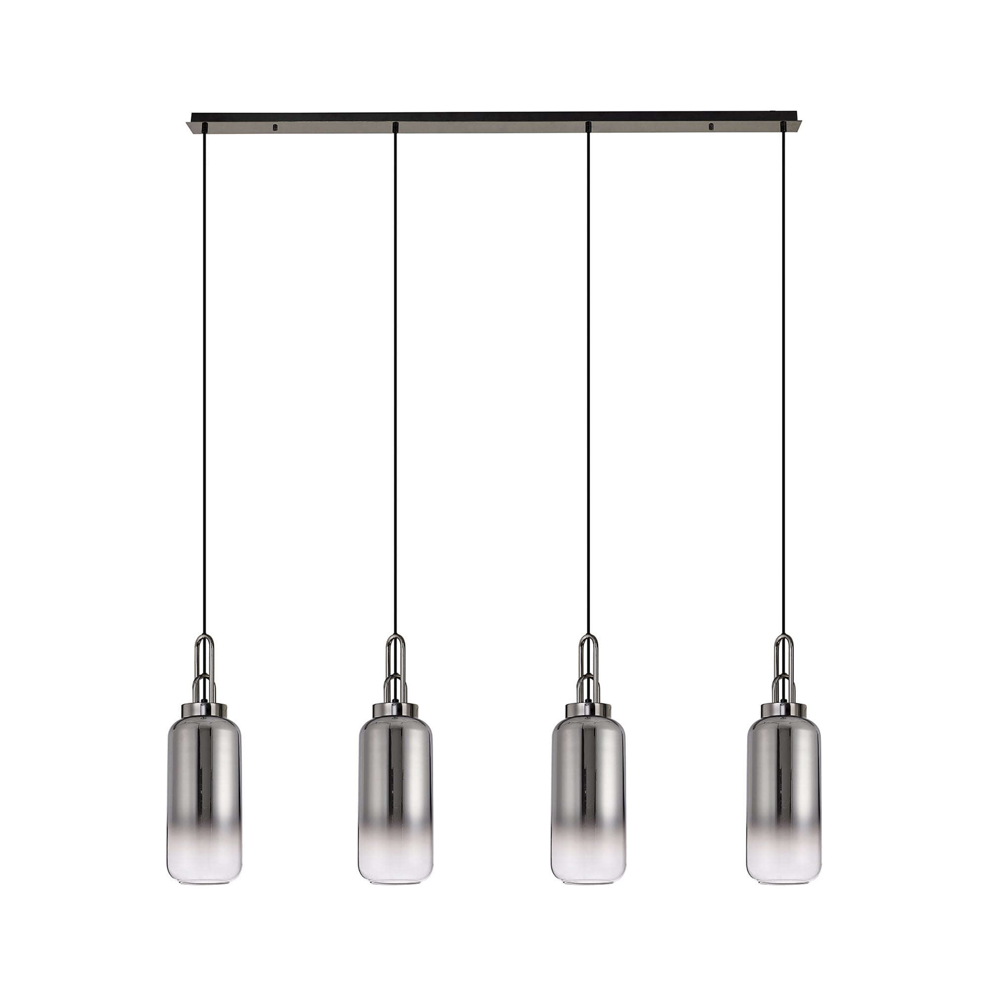 Fabula Springfield 4 Light Linear Pendant - 16cm Cylinder Glass Shades - Black Chrome & Smoked Fade Glass