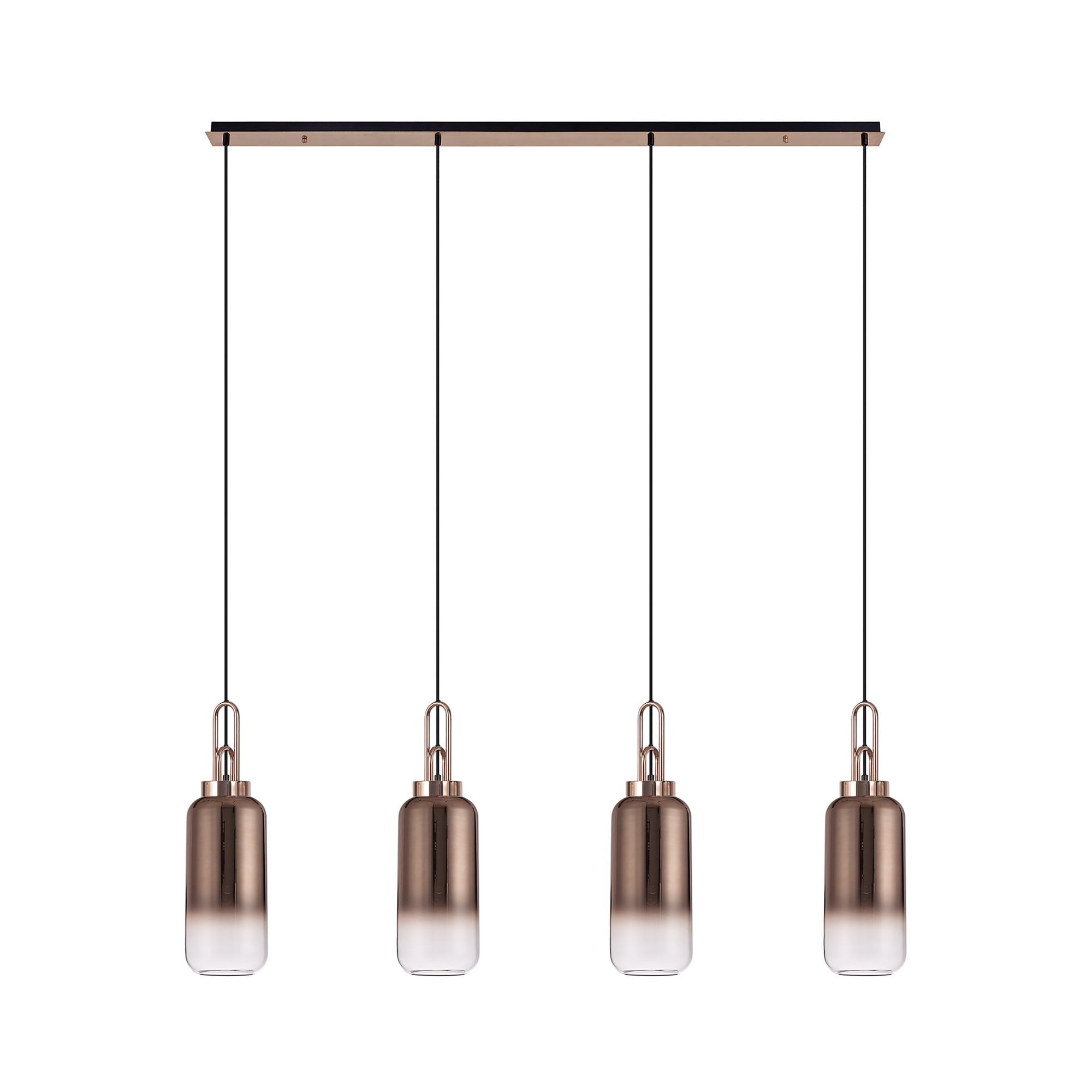 Fabula Springfield 4 Light Linear Pendant - 16cm Cylinder Glass Shades - Copper & Copper Fade Glass