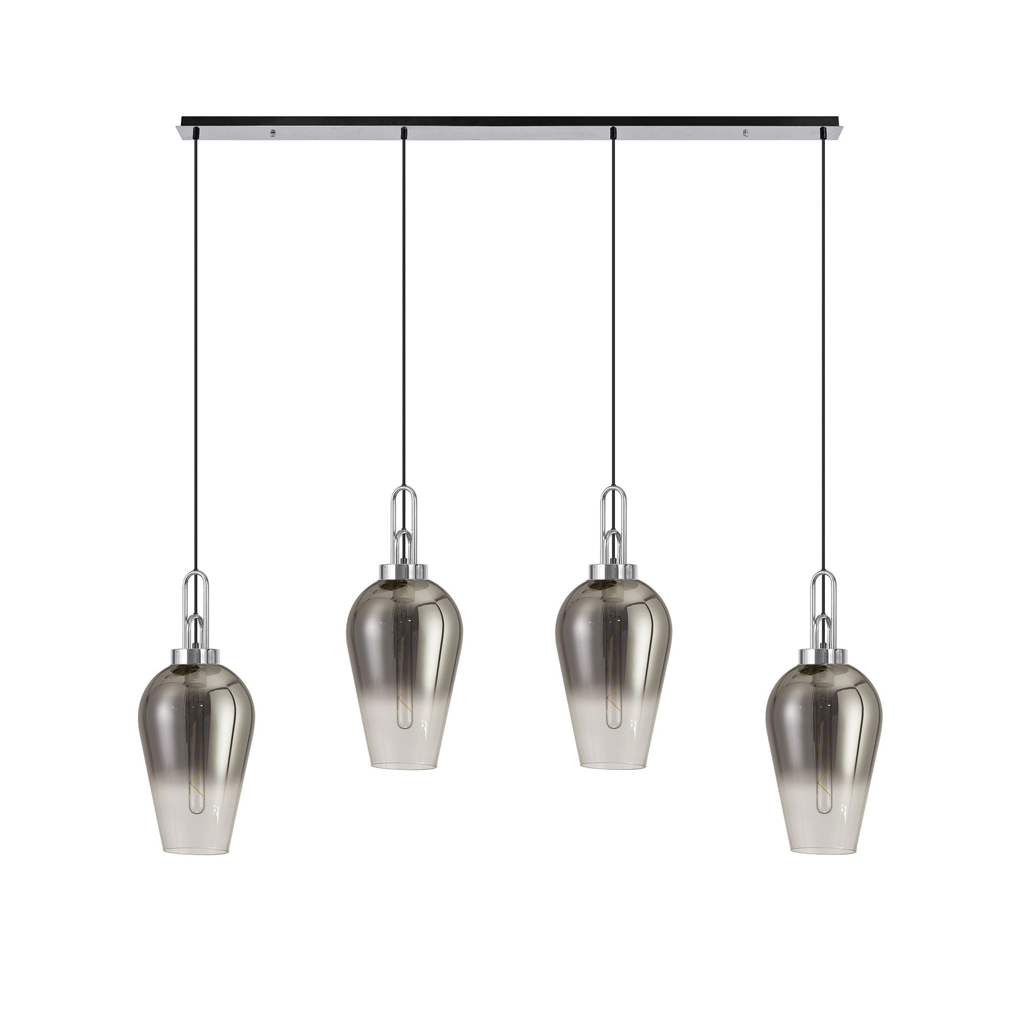 Fabula Springfield 4 Light Linear Pendant - 23cm Pear Glass Shades - Polished Nickel, Clear & Smoked Glass